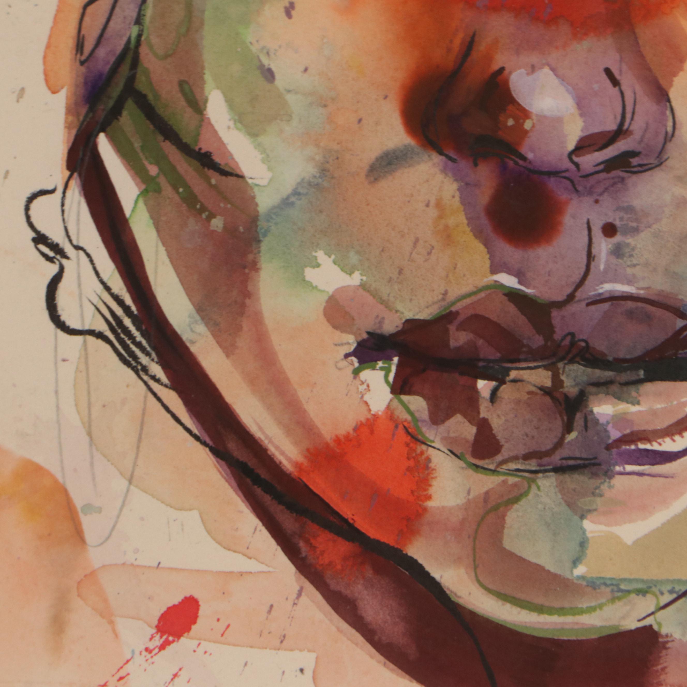 Daniel Sabau Portrait Watercolor and Gouache Painting "The Visionary," 2022