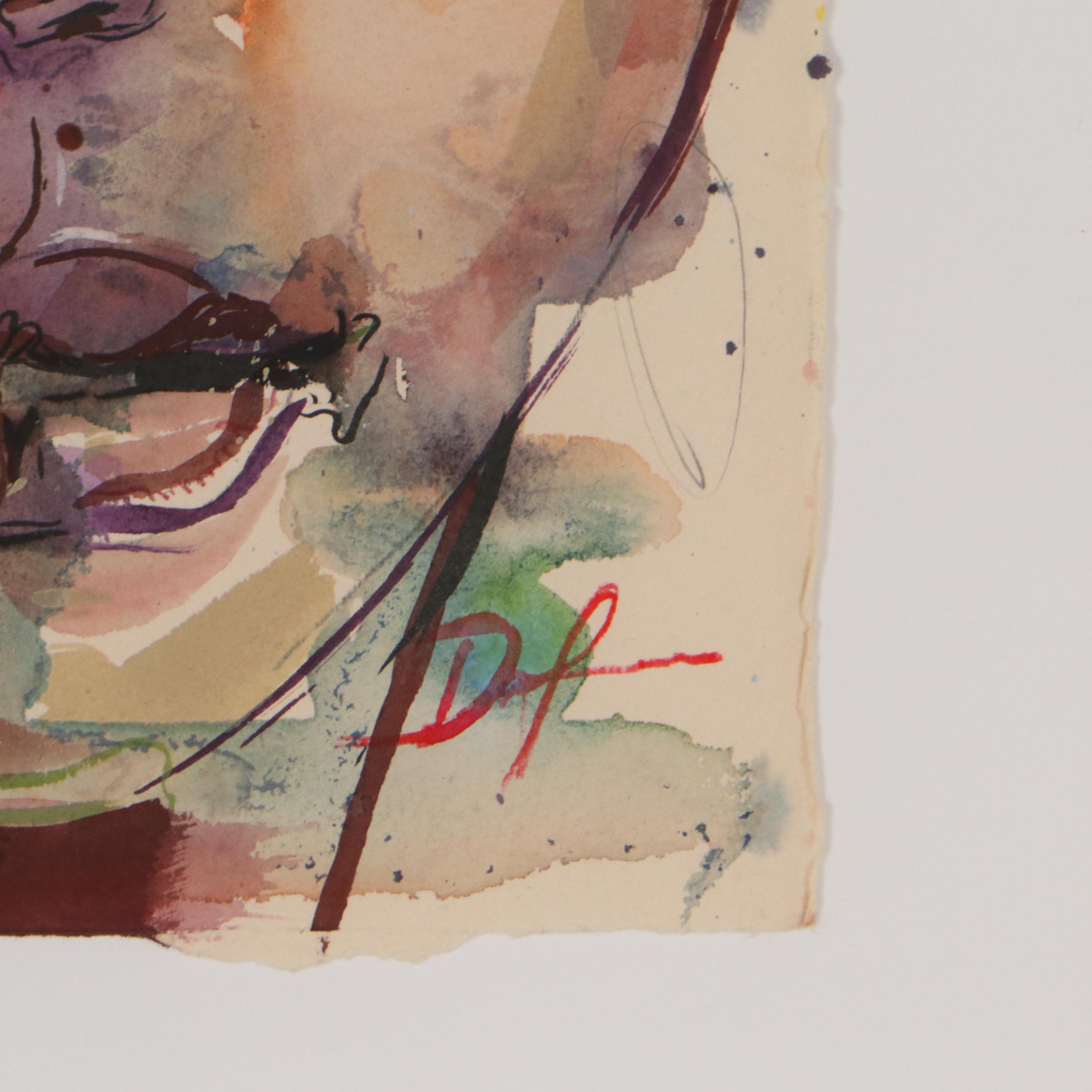 Daniel Sabau Portrait Watercolor and Gouache Painting "The Visionary," 2022