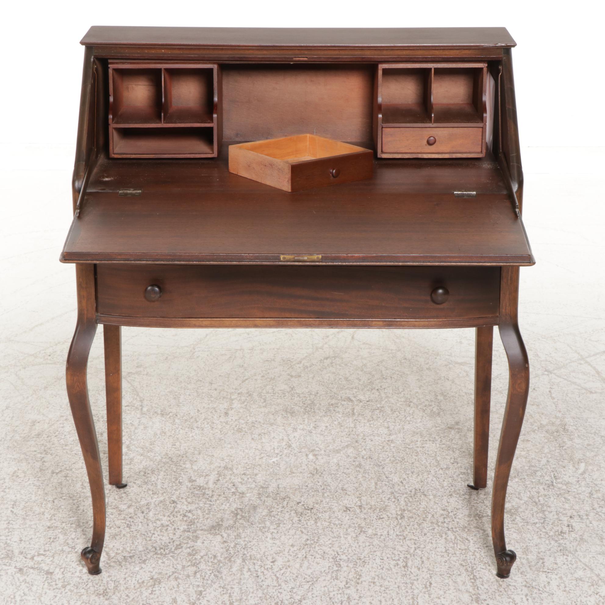 Paine Furniture French Provincial Style Walnut Drop-Front Desk with Chair