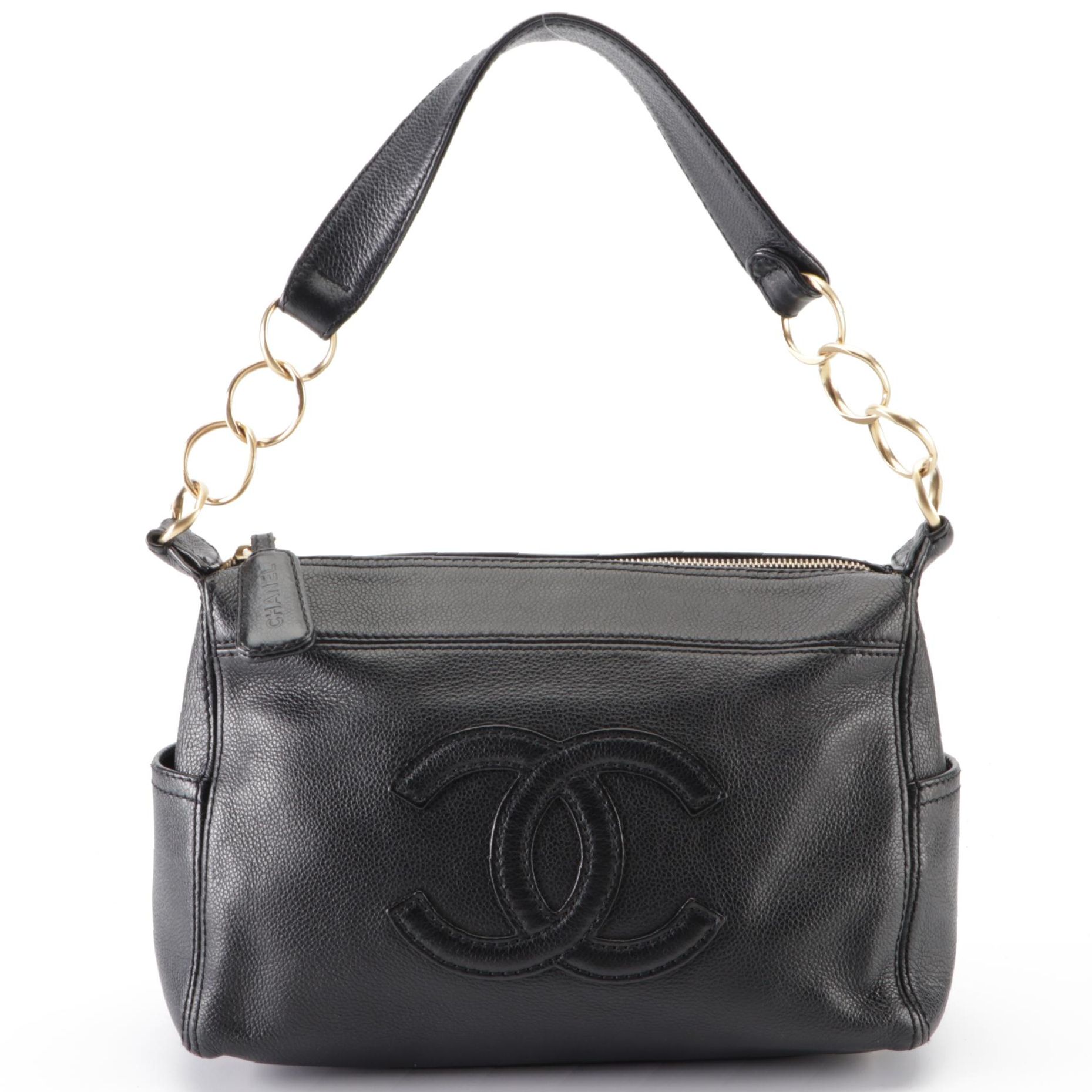 Chanel Chain Link Shoulder Bag in Black Caviar Leather