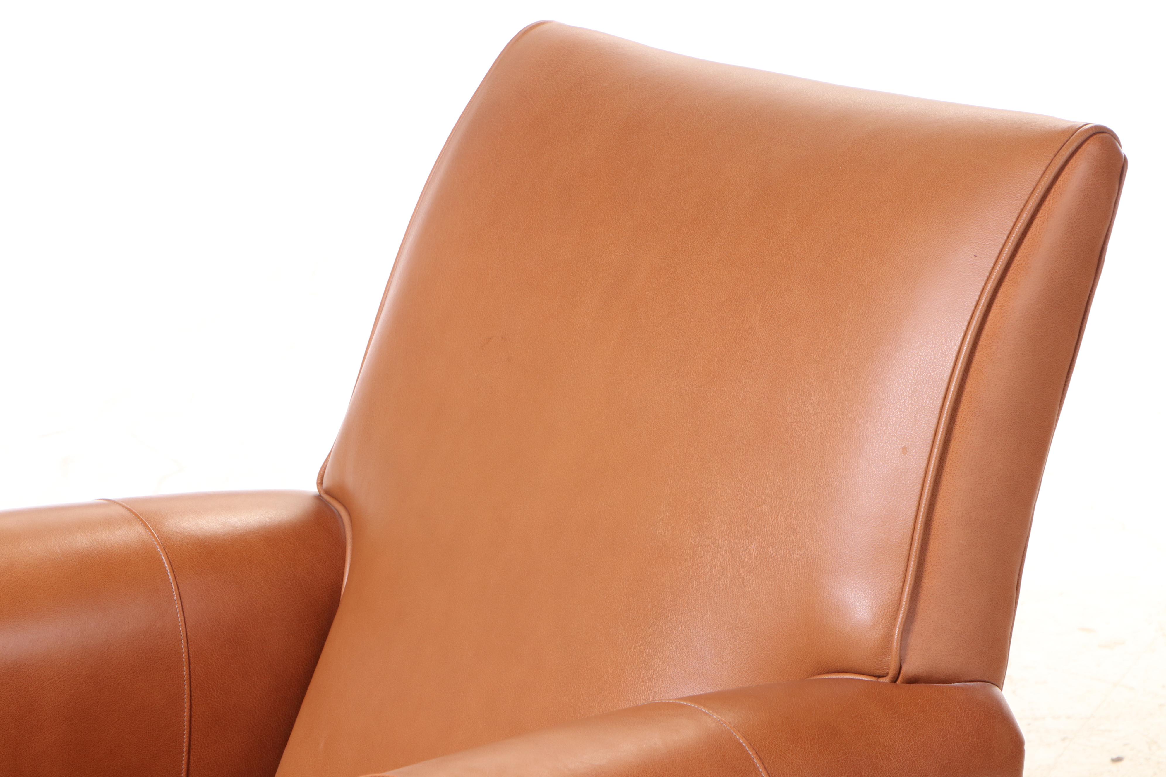 Ethan Allen Brown Leather Roll-Arm Club Chair