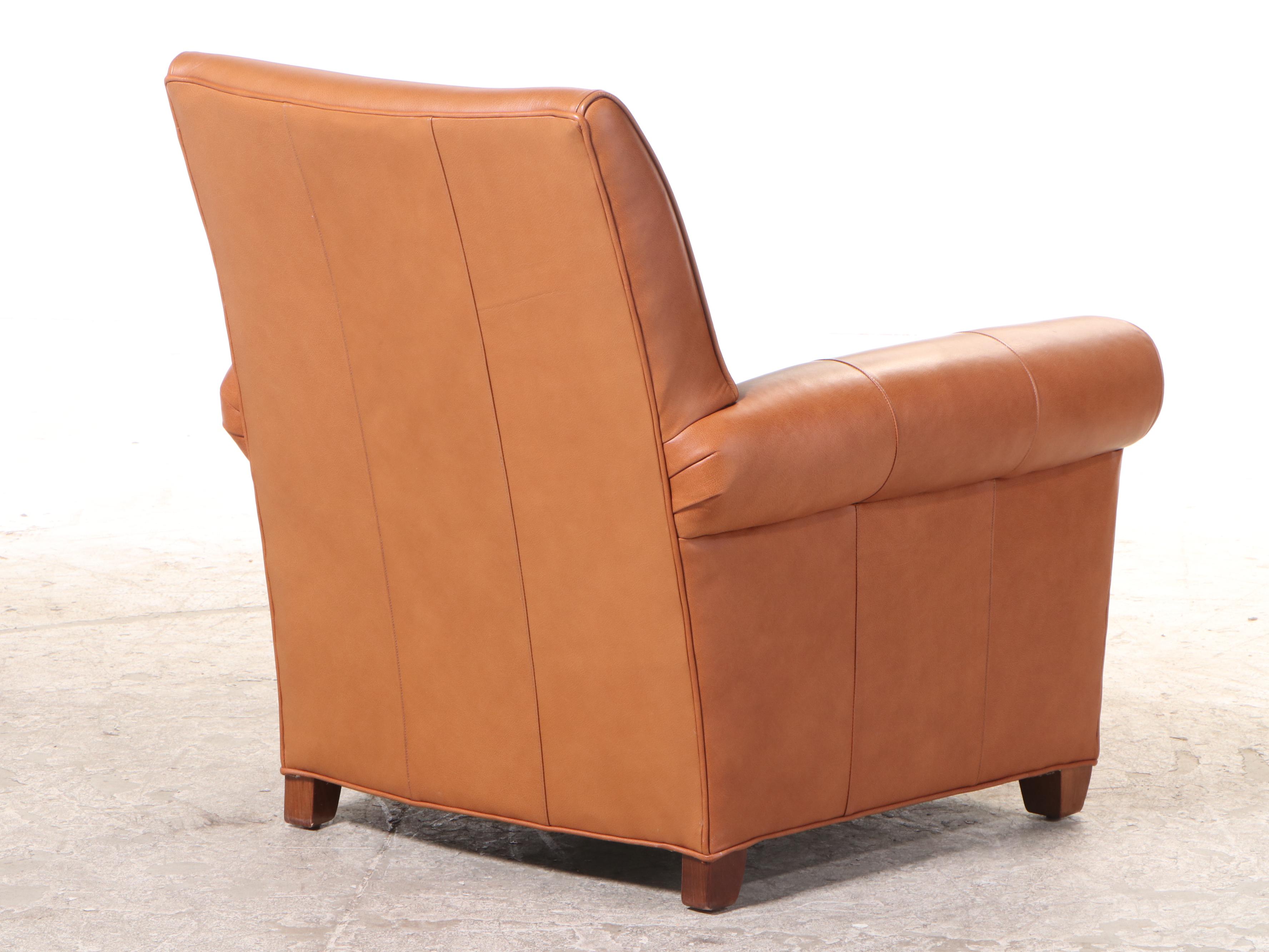 Ethan Allen Brown Leather Roll-Arm Club Chair
