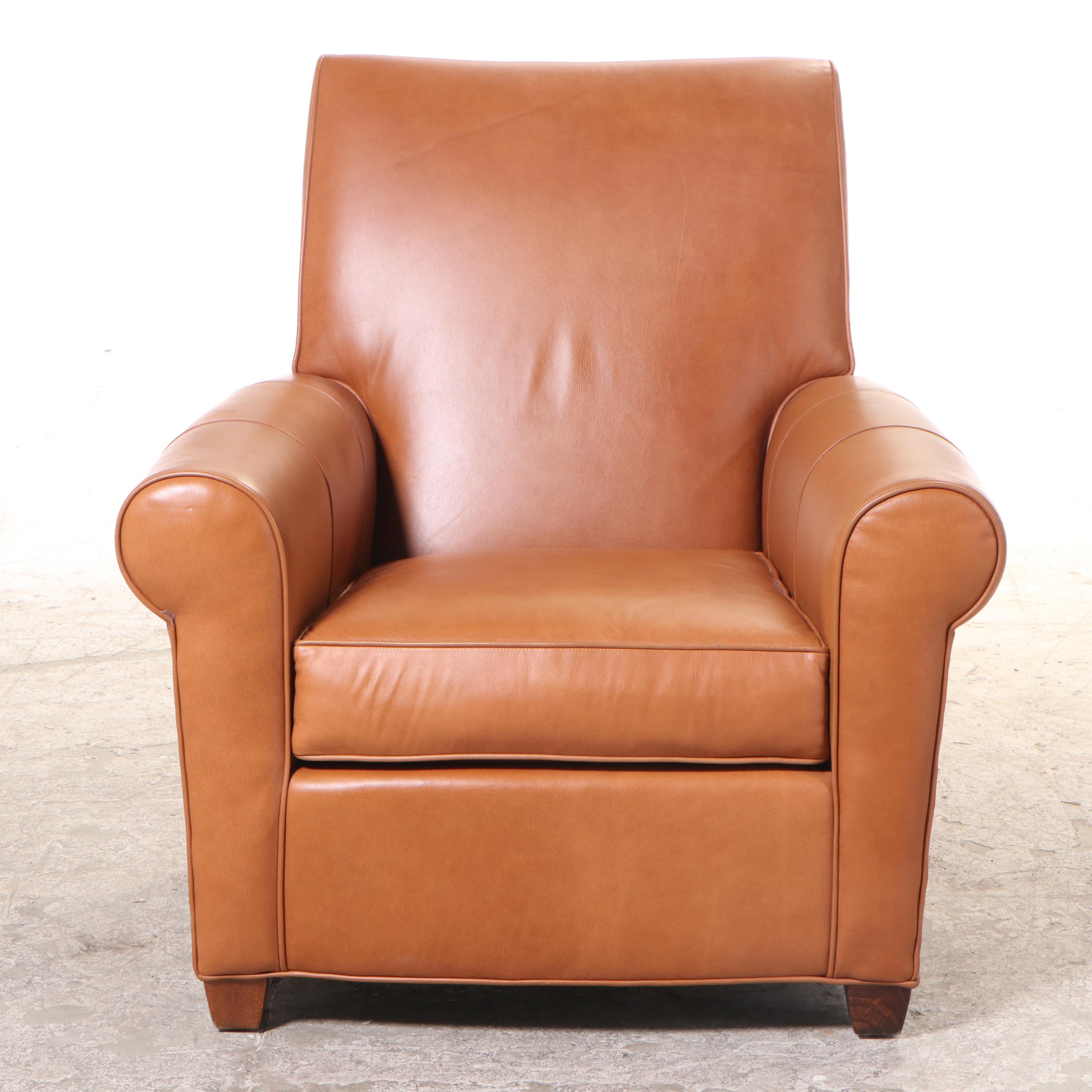 Ethan Allen Brown Leather Roll-Arm Club Chair