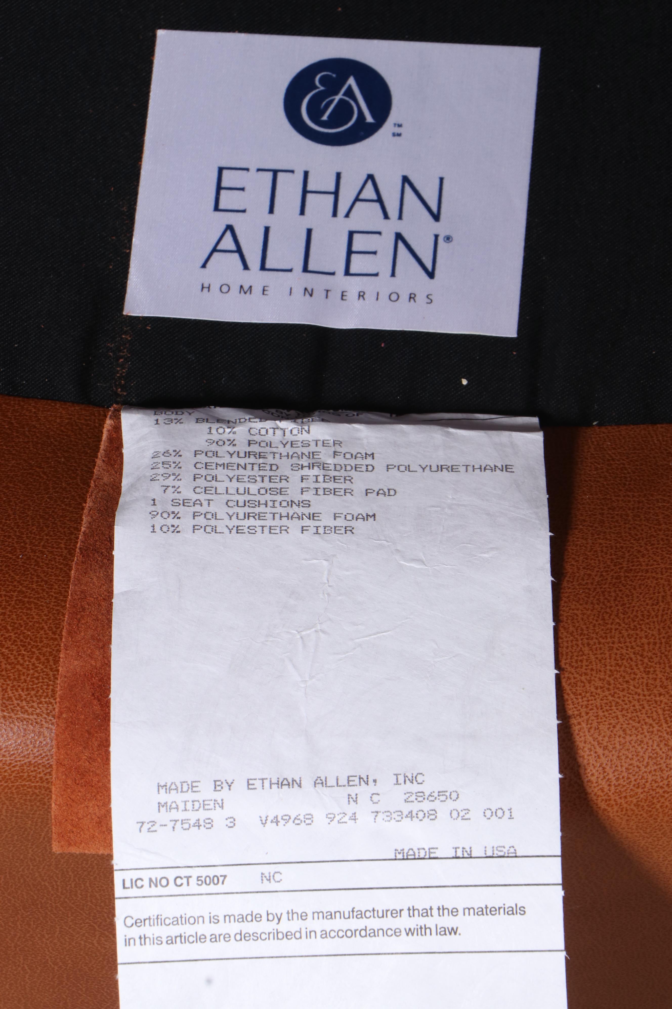 Ethan Allen Brown Leather Roll-Arm Club Chair