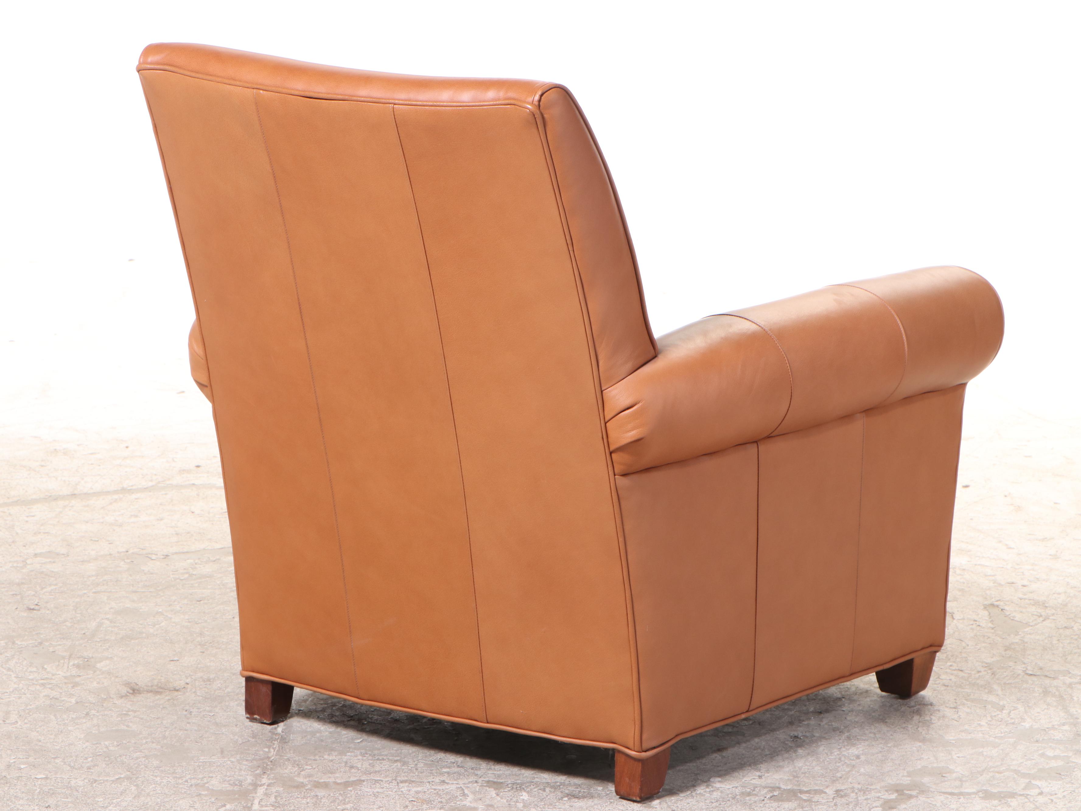 Ethan Allen Brown Leather Roll-Arm Club Chair