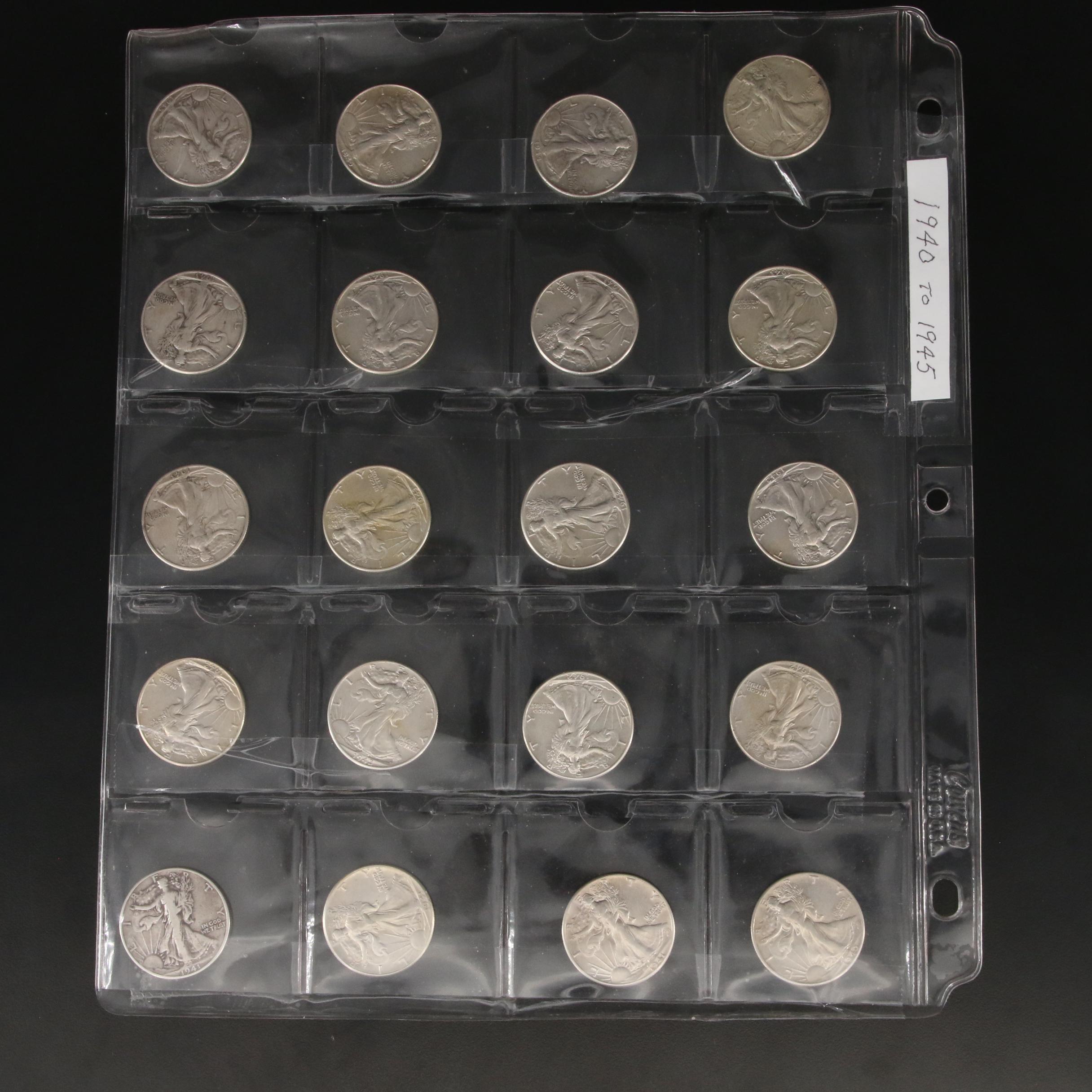 Group of Twenty Silver Walking Liberty Half Dollars