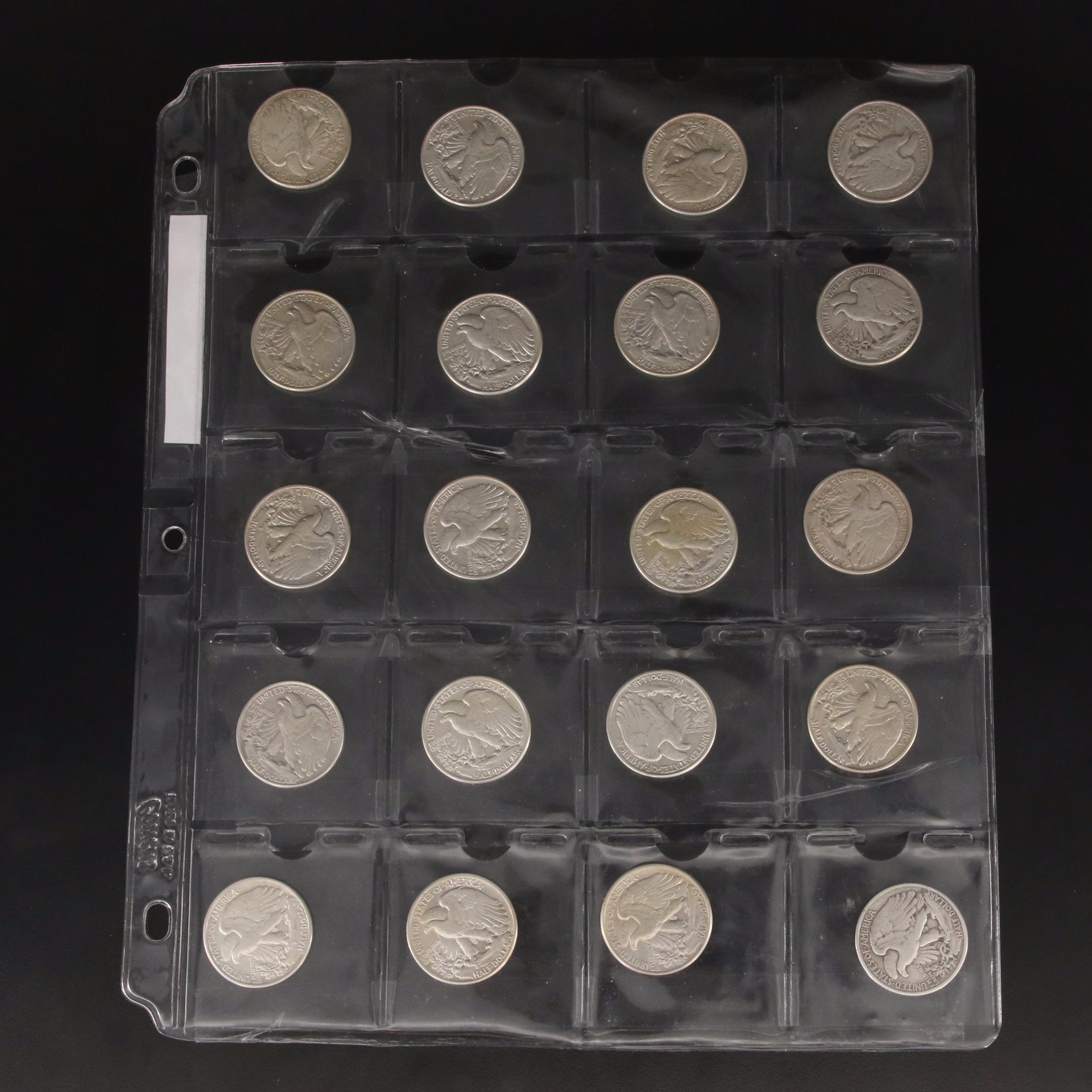 Group of Twenty Silver Walking Liberty Half Dollars