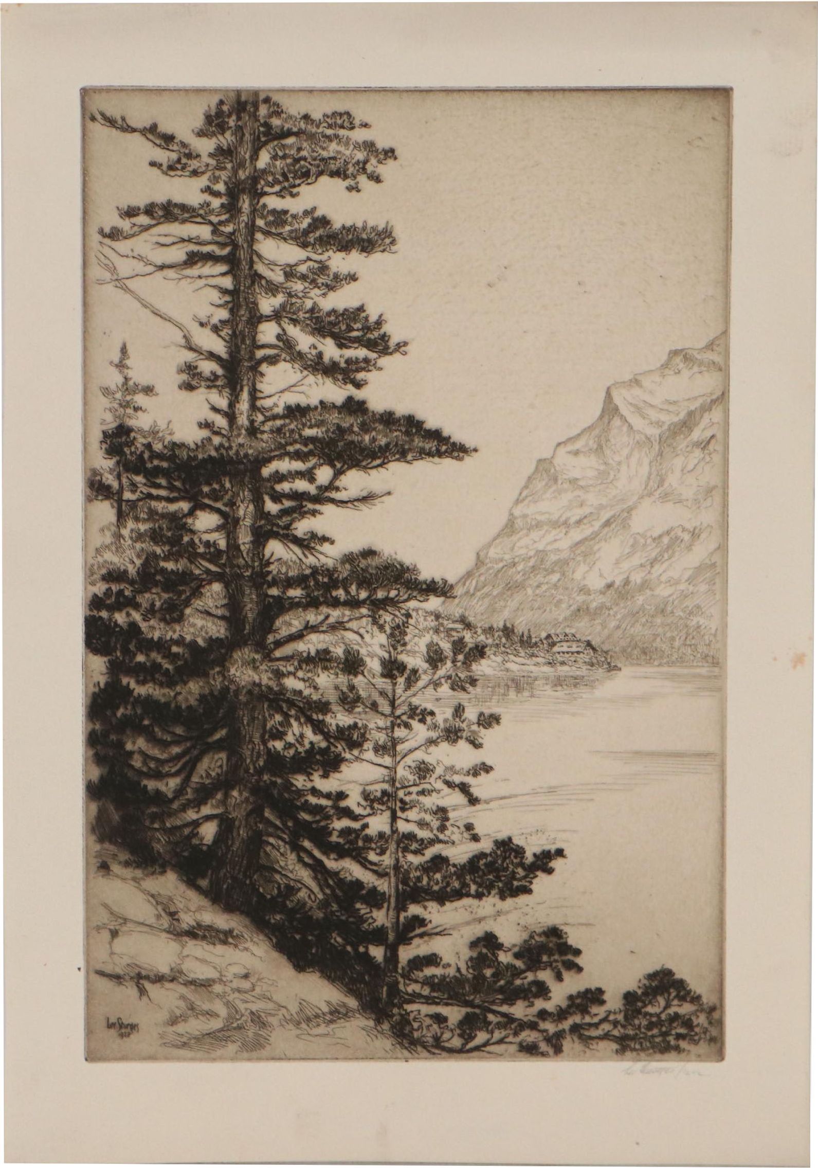 Lee Sturges Wilderness Etching "Upper St. Mary's Lake, Glacier Park," 1922