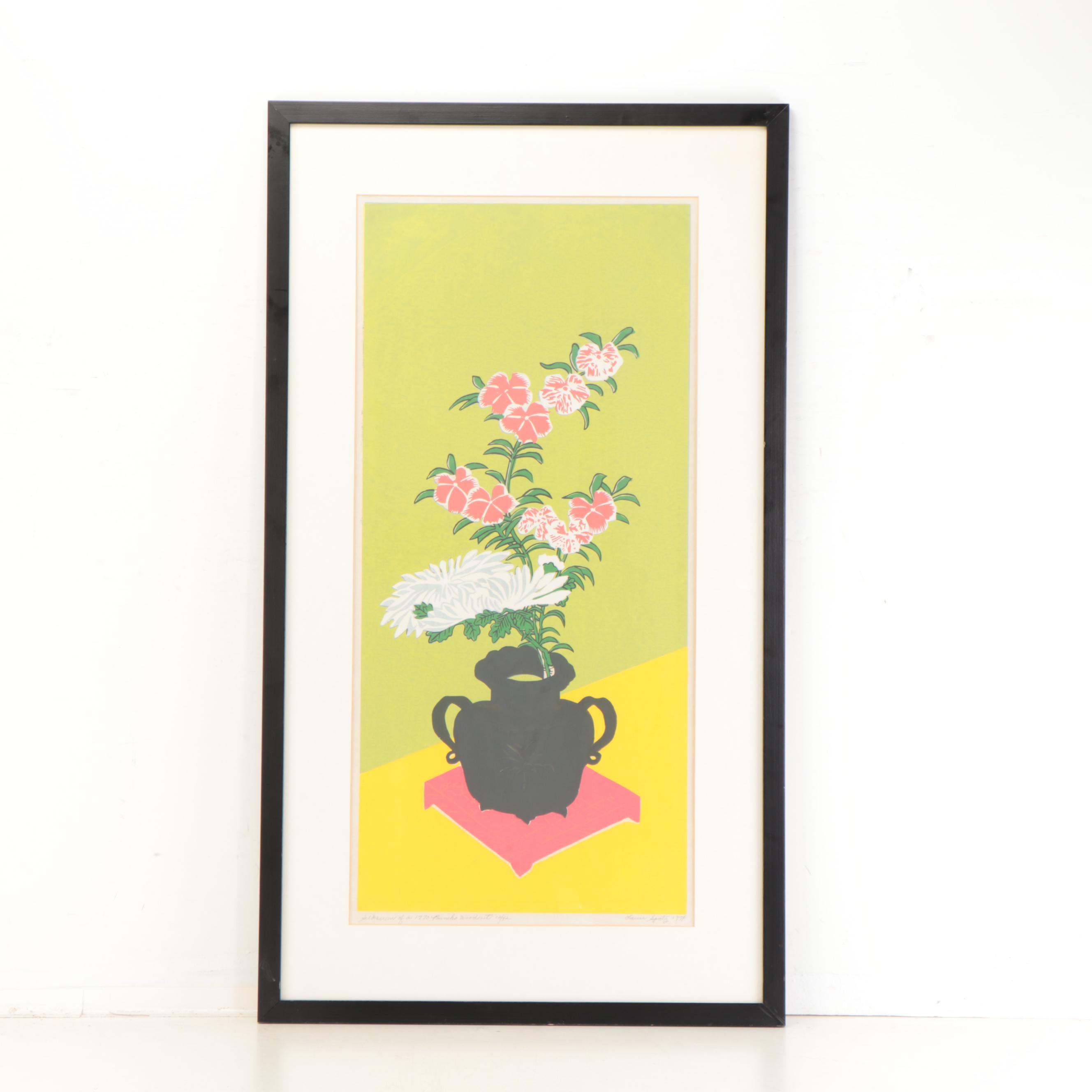 Louise Spatz Floral Still Life Serigraph After Ippitsusai Buncho, 1974