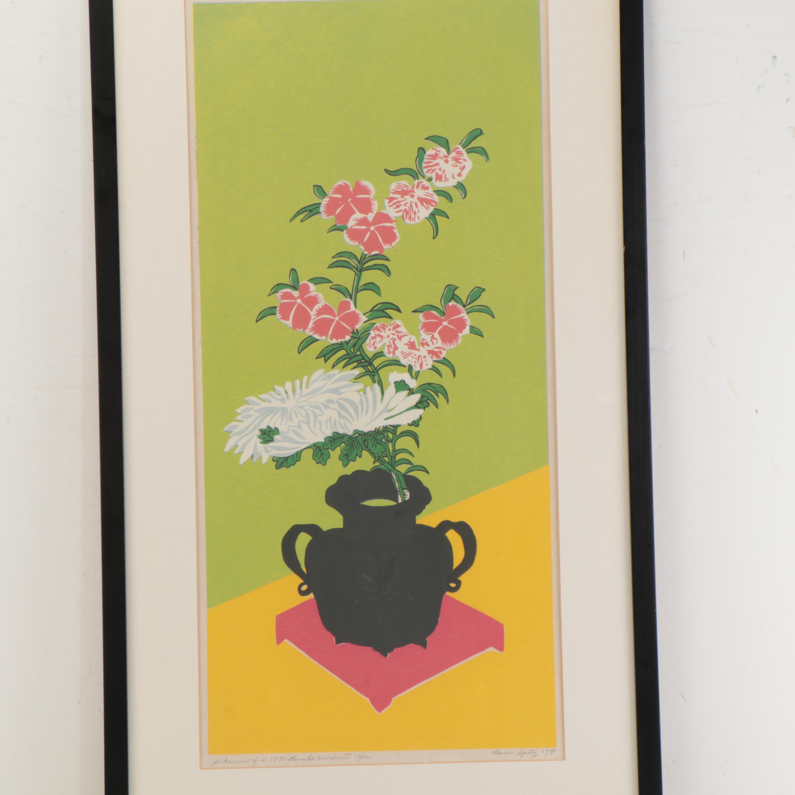 Louise Spatz Floral Still Life Serigraph After Ippitsusai Buncho, 1974