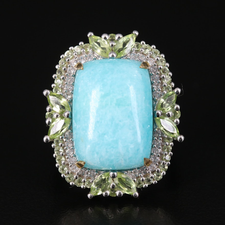 Sterling Amazonite, Peridot and Topaz Ring