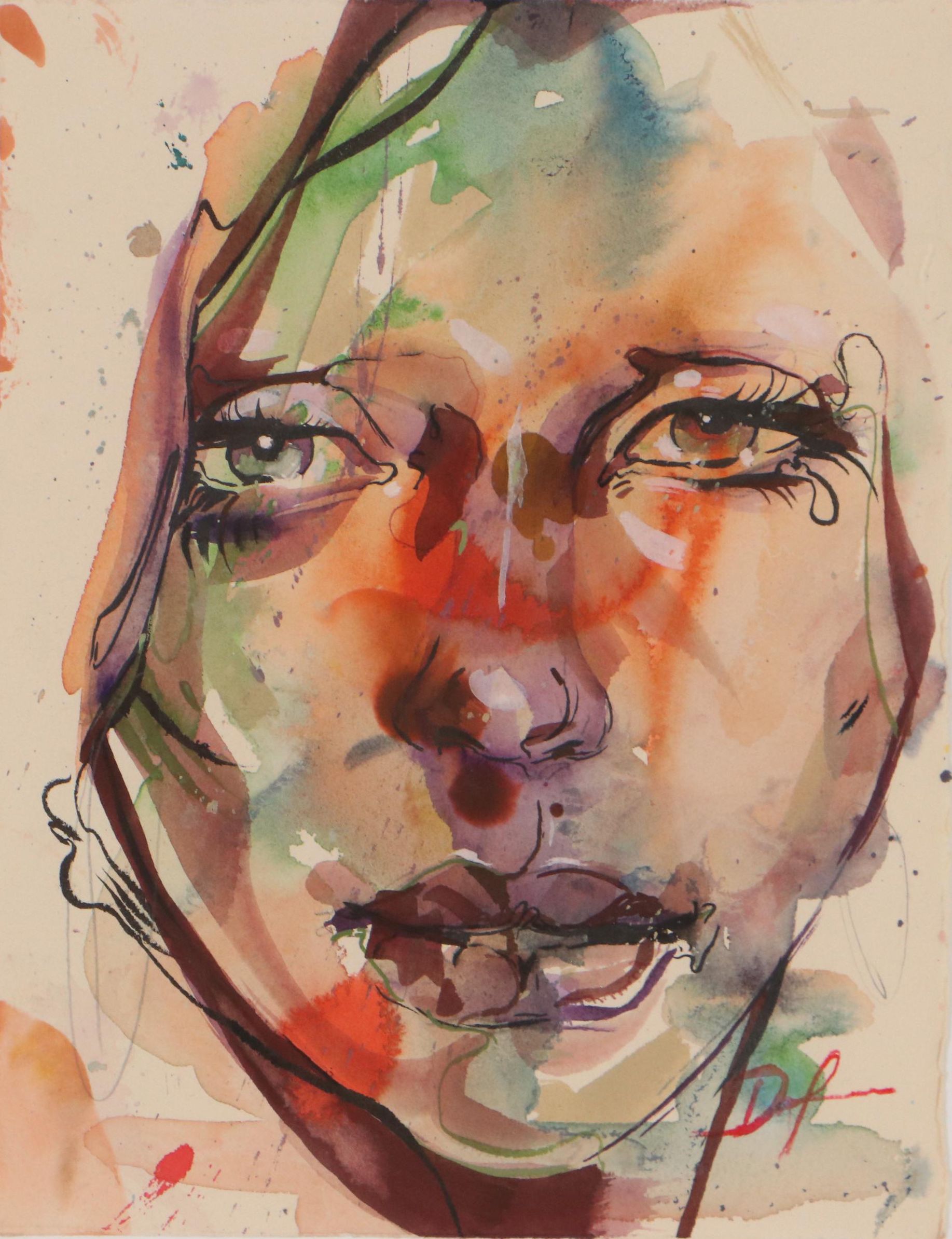 Daniel Sabau Portrait Watercolor and Gouache Painting "The Visionary," 2022