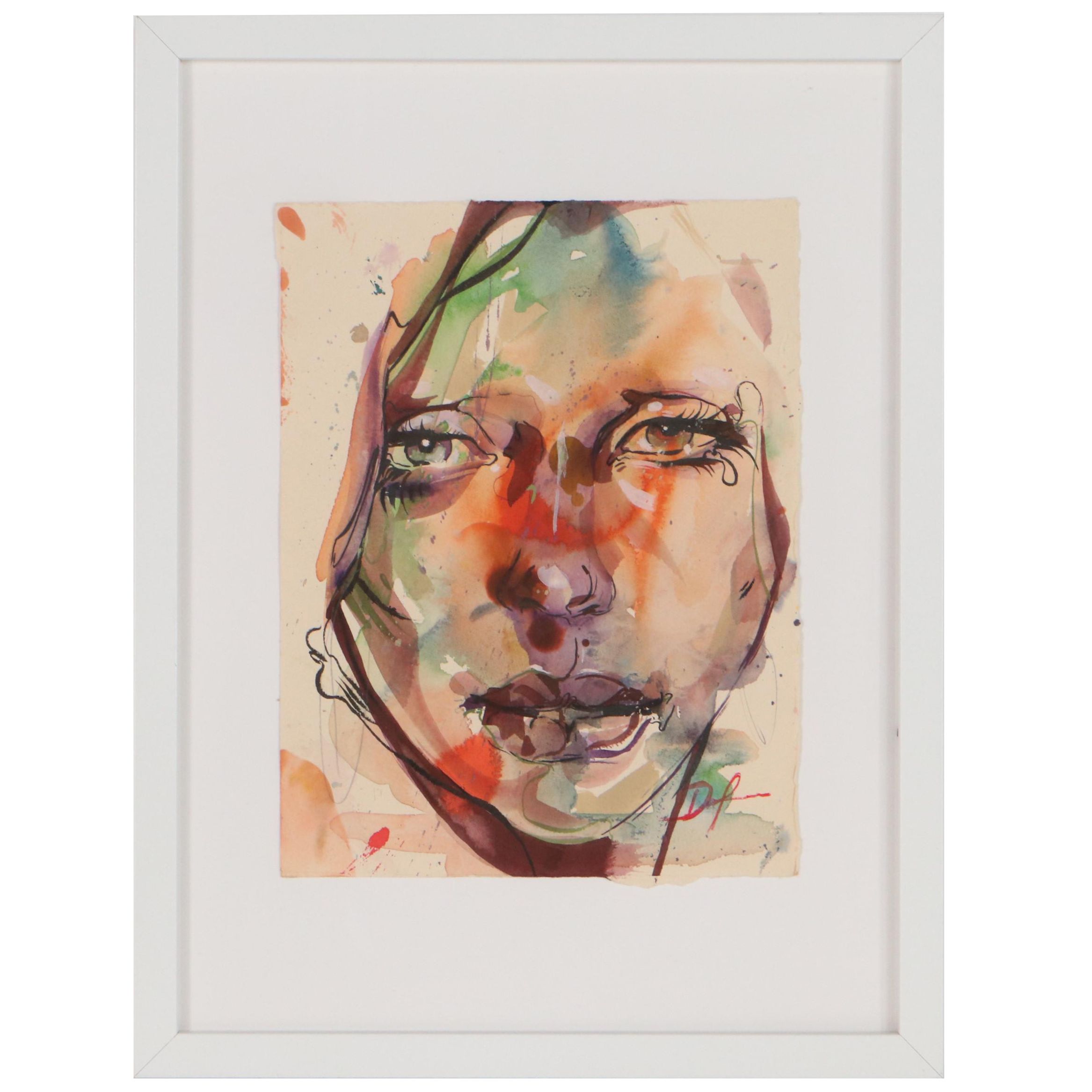 Daniel Sabau Portrait Watercolor and Gouache Painting "The Visionary," 2022