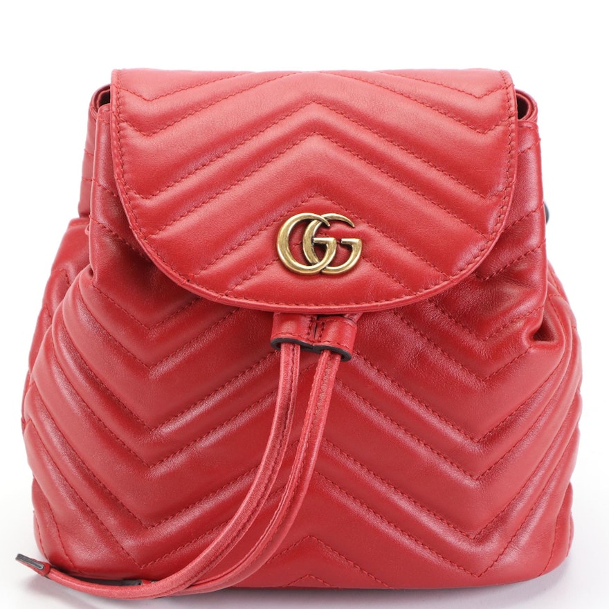 Gucci Marmont Red Matelasse Leather Backpack Purse
