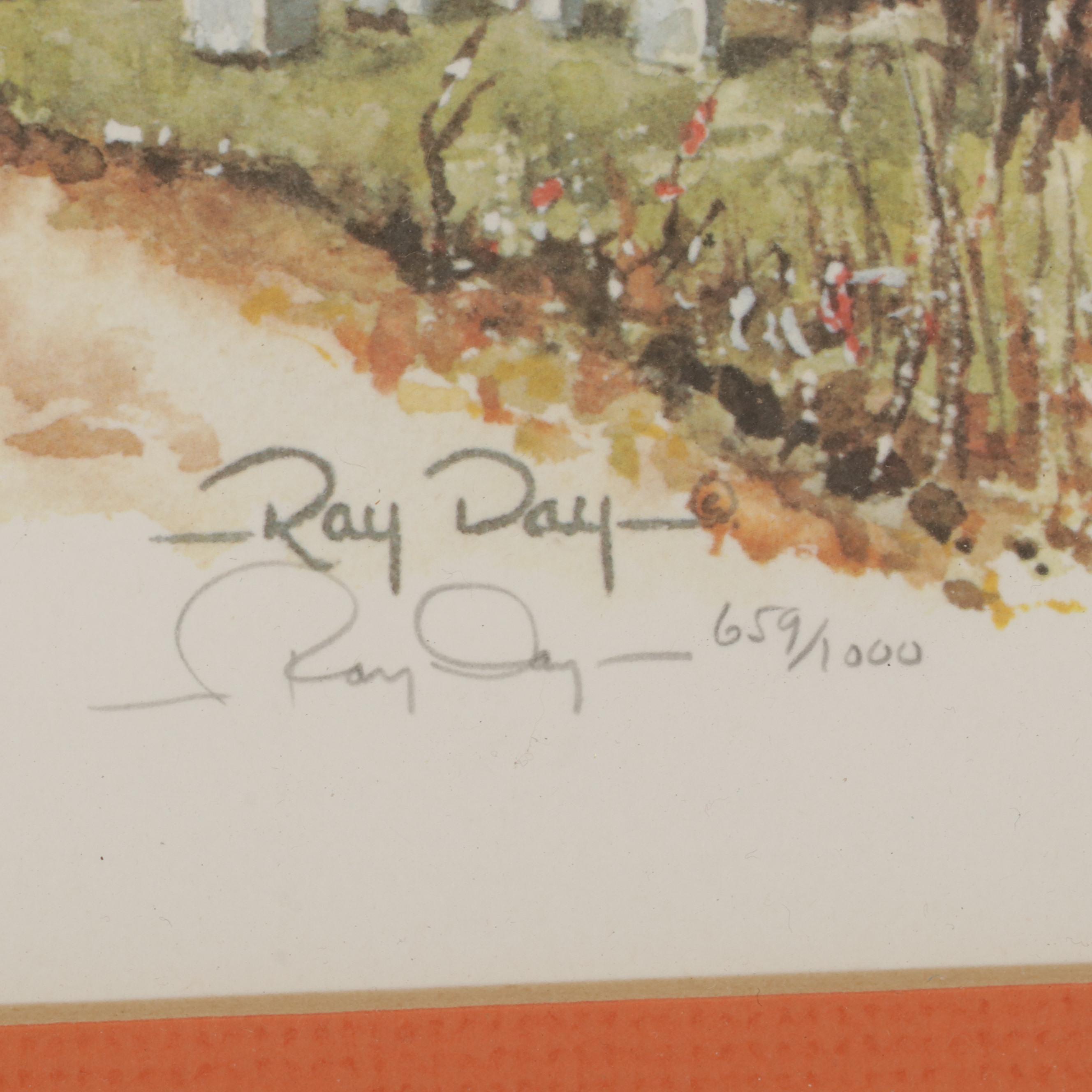 Ray Day Offset Lithograph "Rural Church In Autumn"