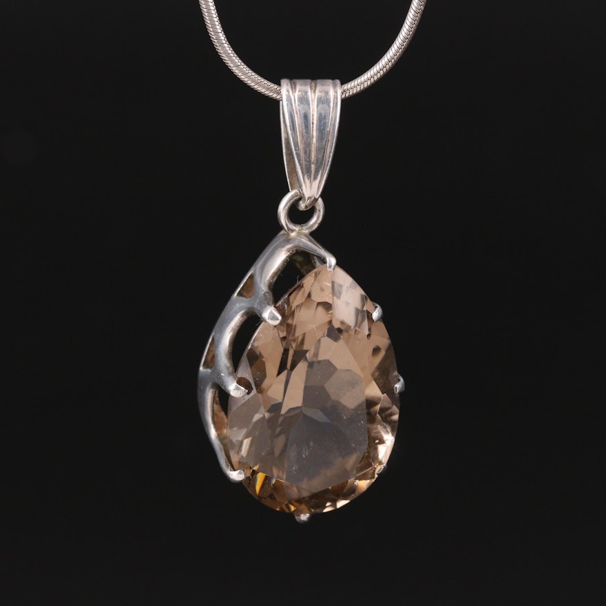 Mexican Sterling Smoky Quartz Pendant Necklace