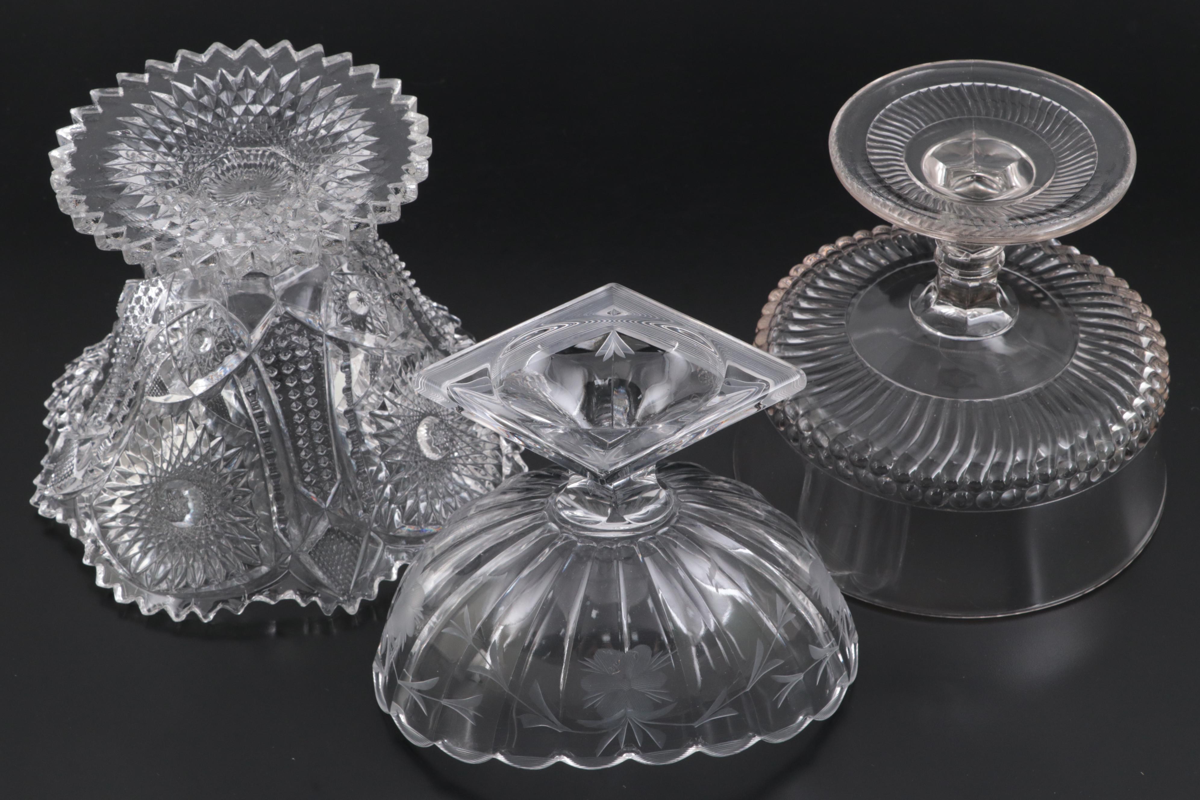 Early American Pressed Glass and Etched Glass Compotes, 20th Century