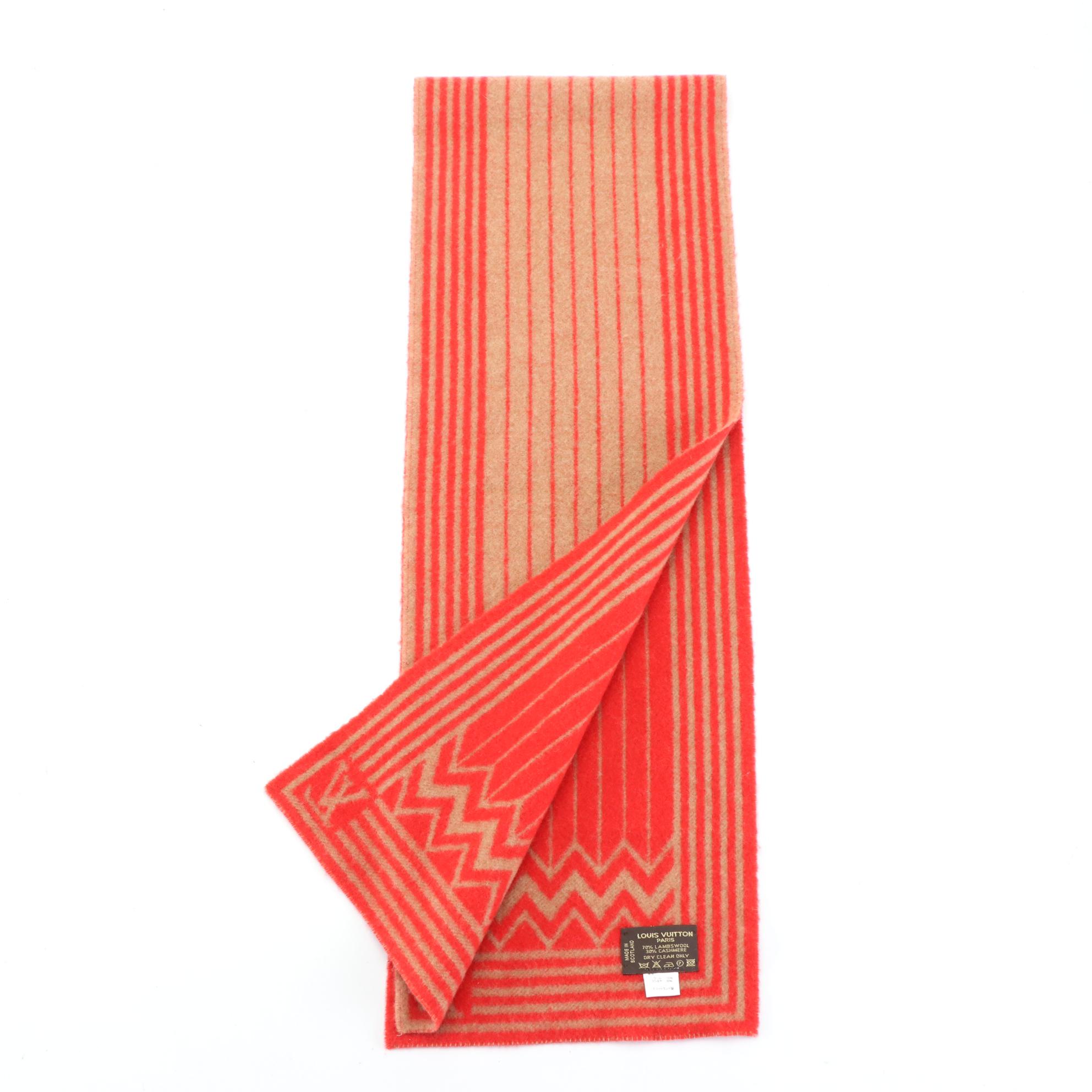 Louis Vuitton Karakoram Scarf in Rouge/Camel Lambswool Cashmere