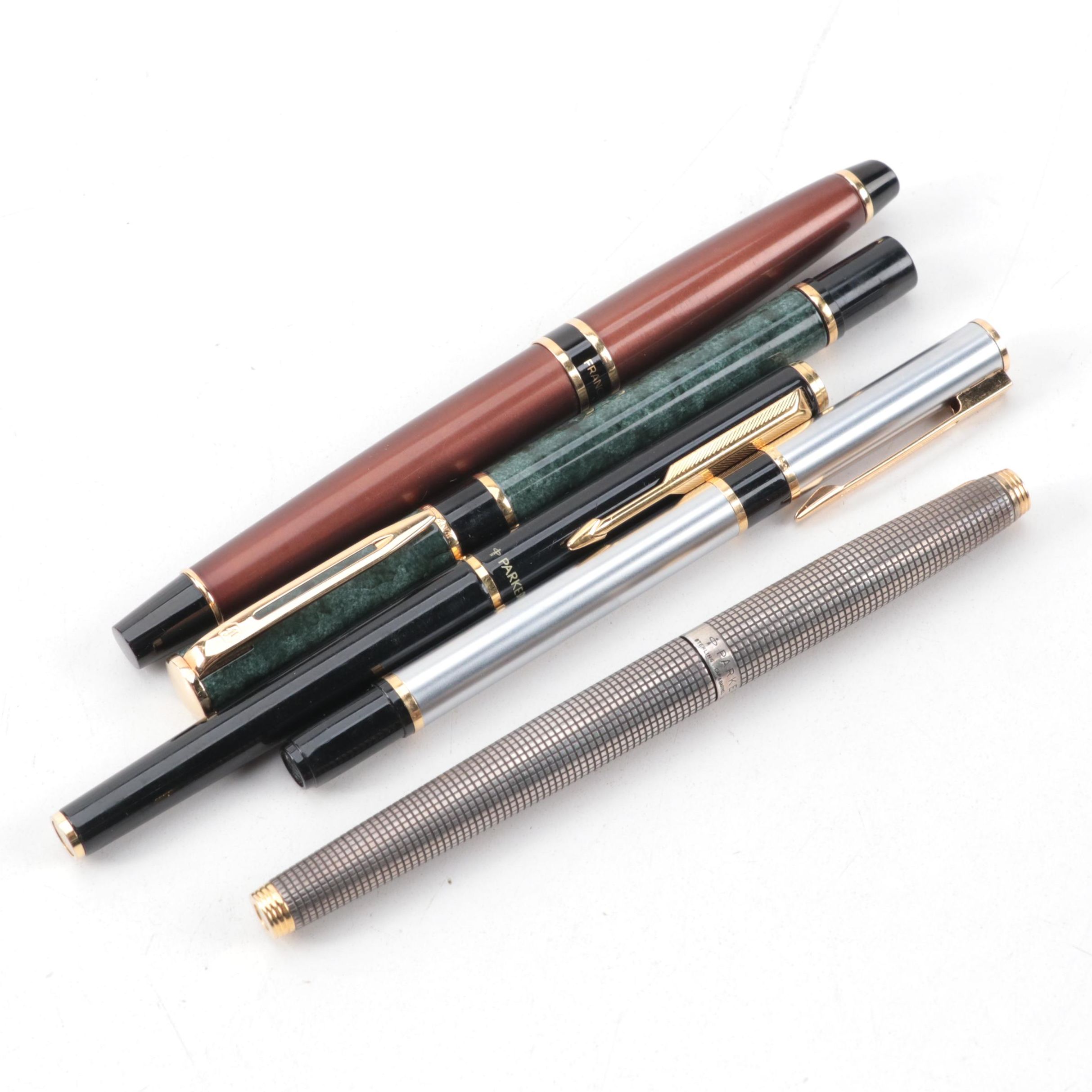 Waterman and Parker Sterling Silver and Celluloid Pens, Mid-20th Century