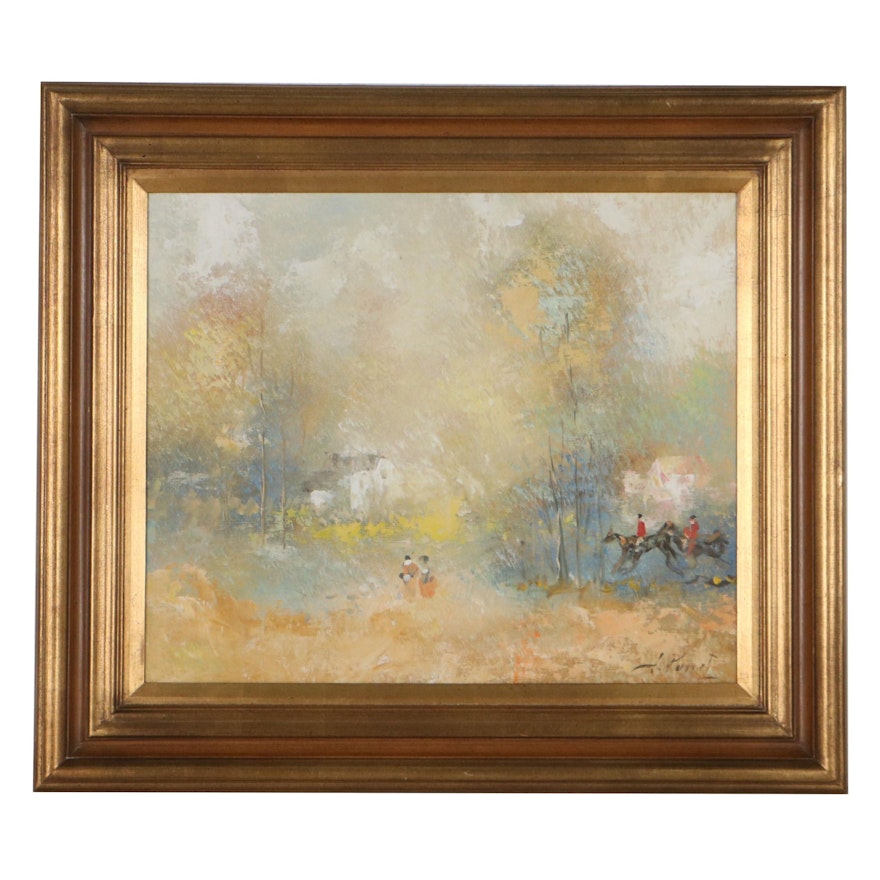 Impressionist Style Landscape Oil Painting, Late 20th Century