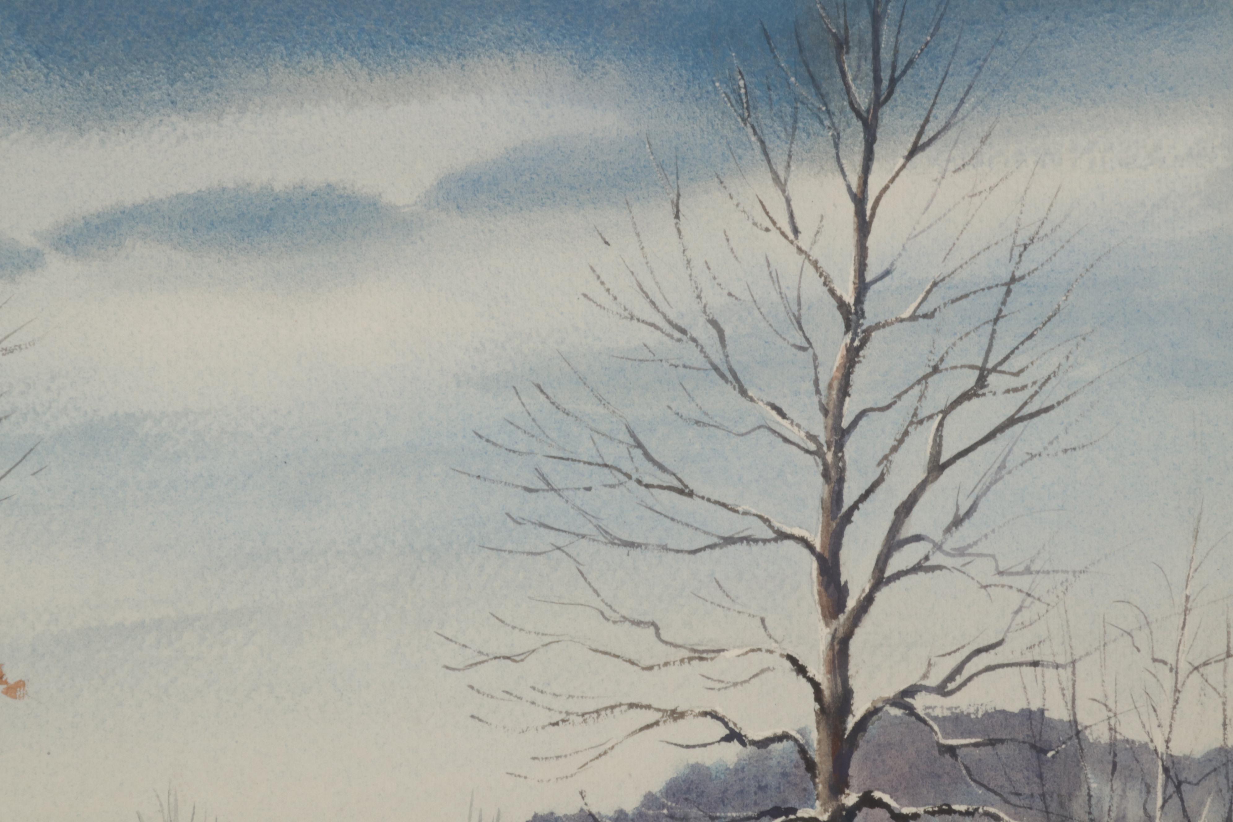 Kenneth J. Reeve Winter Landscape Watercolor Painting