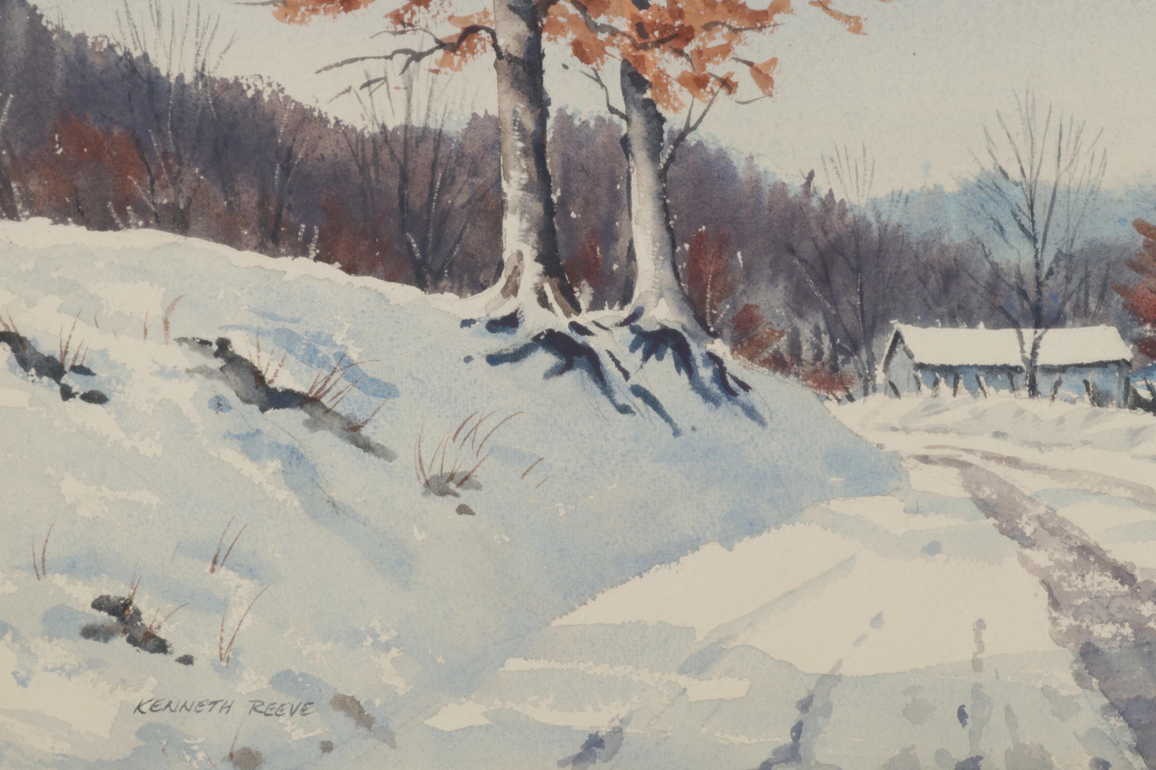 Kenneth J. Reeve Winter Landscape Watercolor Painting