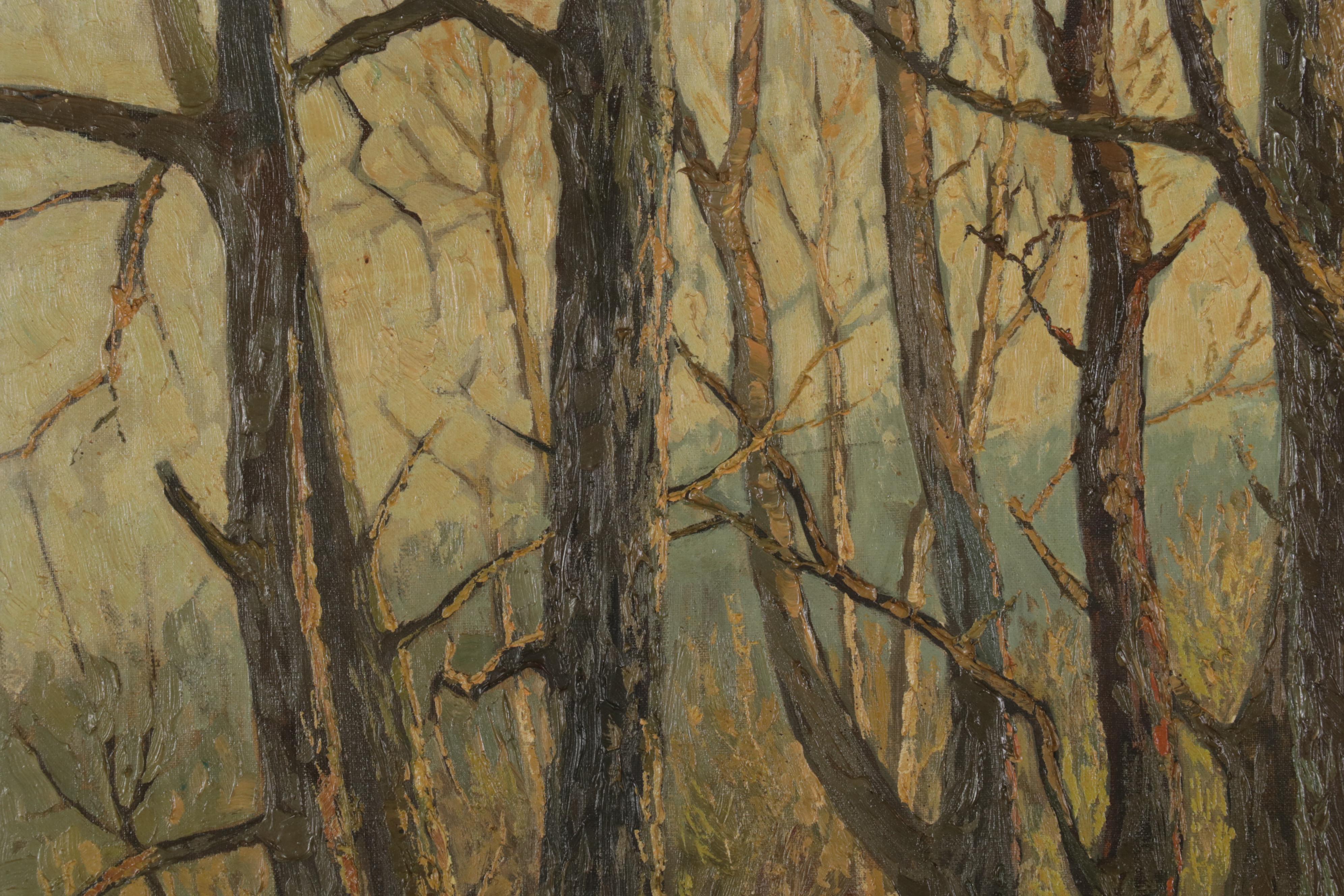 Oil Painting of Creekside Forest Landscape, 1940