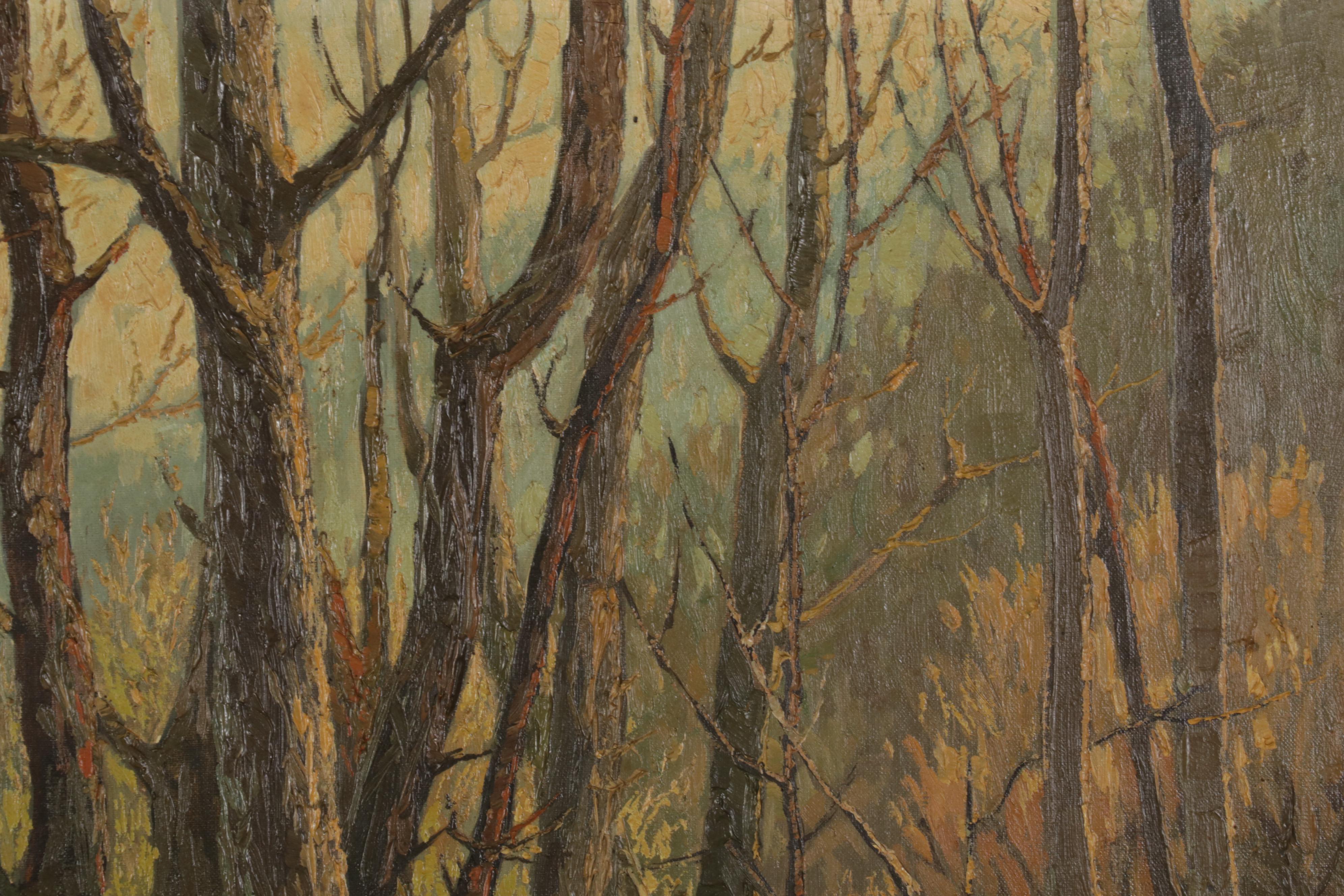 Oil Painting of Creekside Forest Landscape, 1940