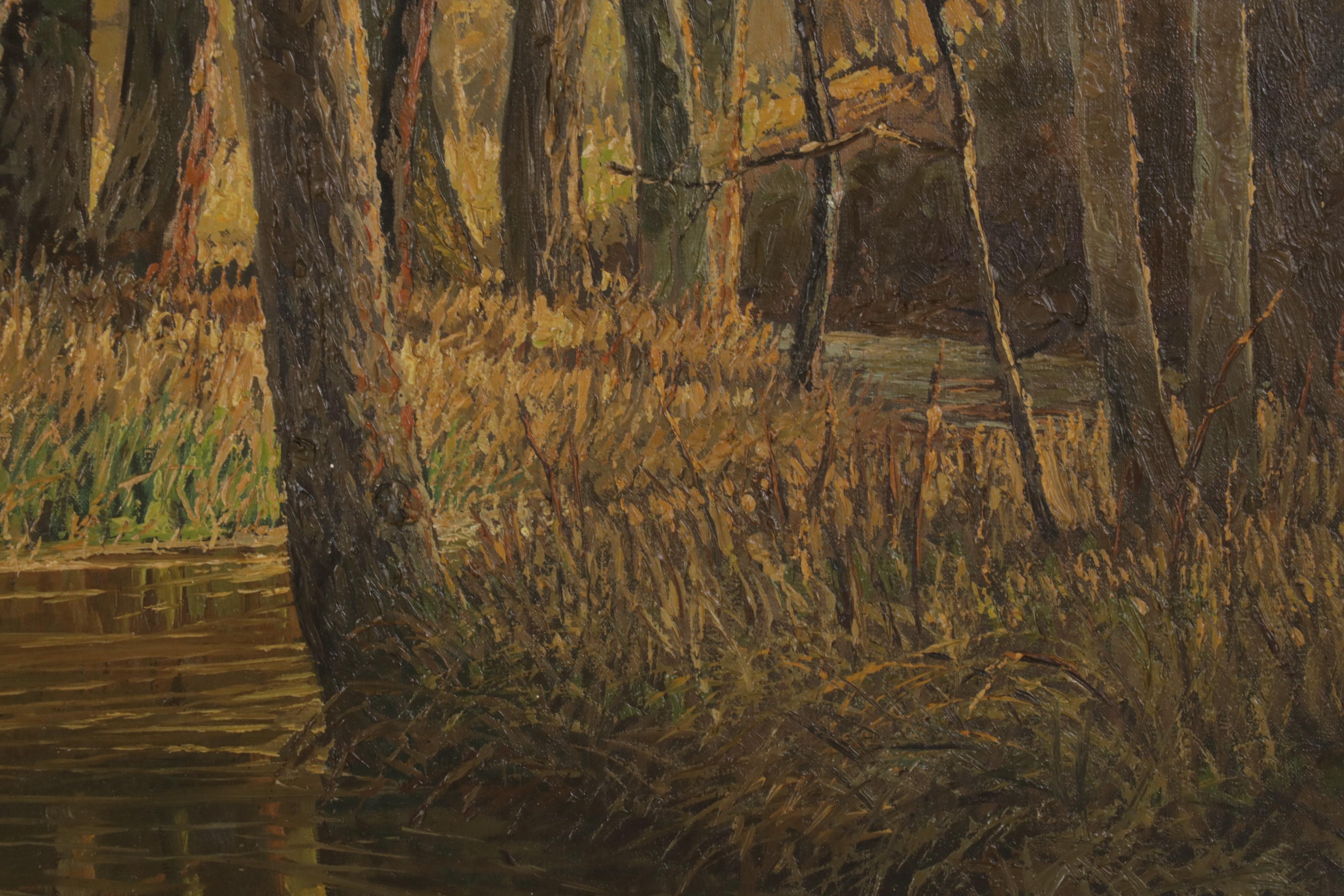 Oil Painting of Creekside Forest Landscape, 1940