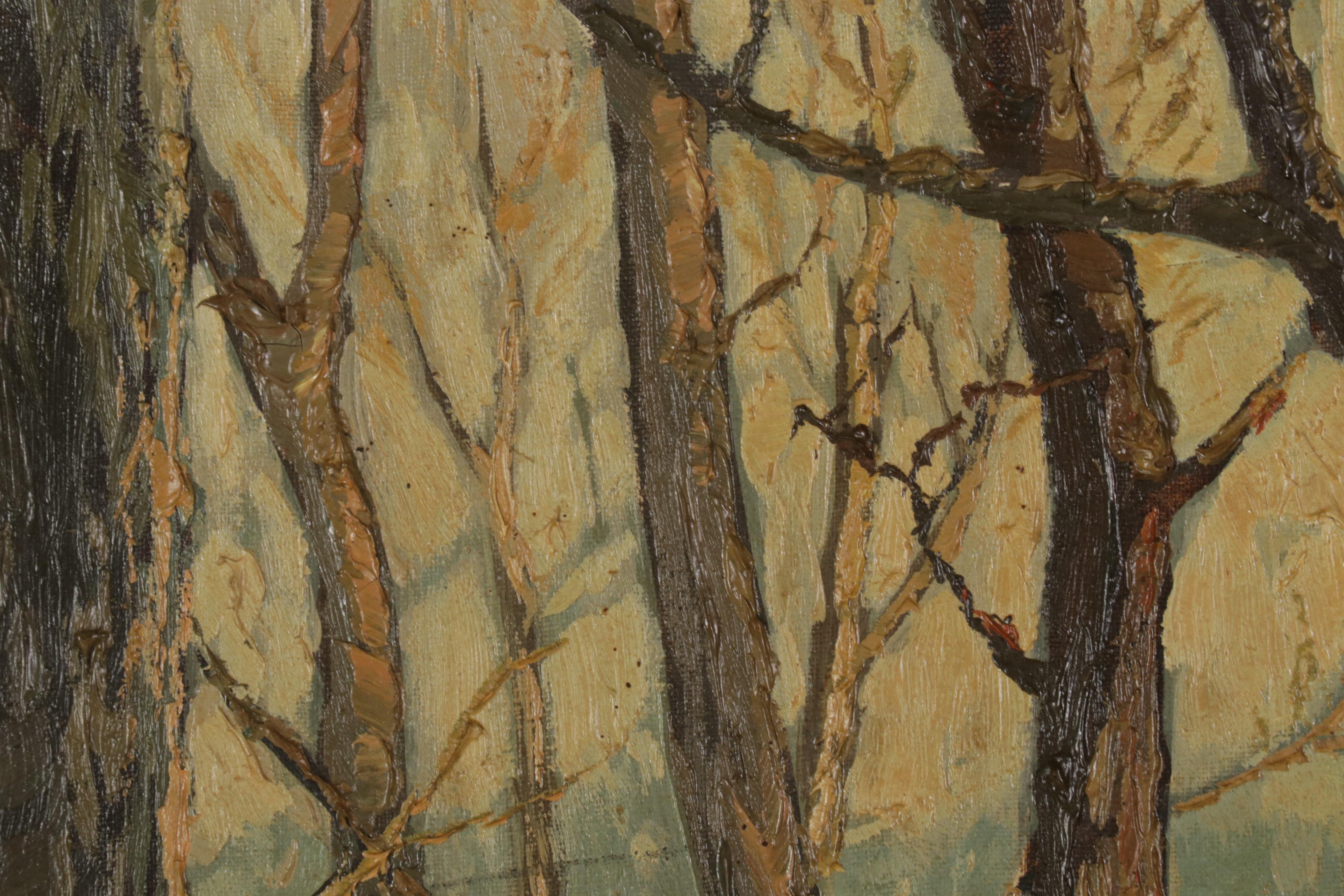 Oil Painting of Creekside Forest Landscape, 1940
