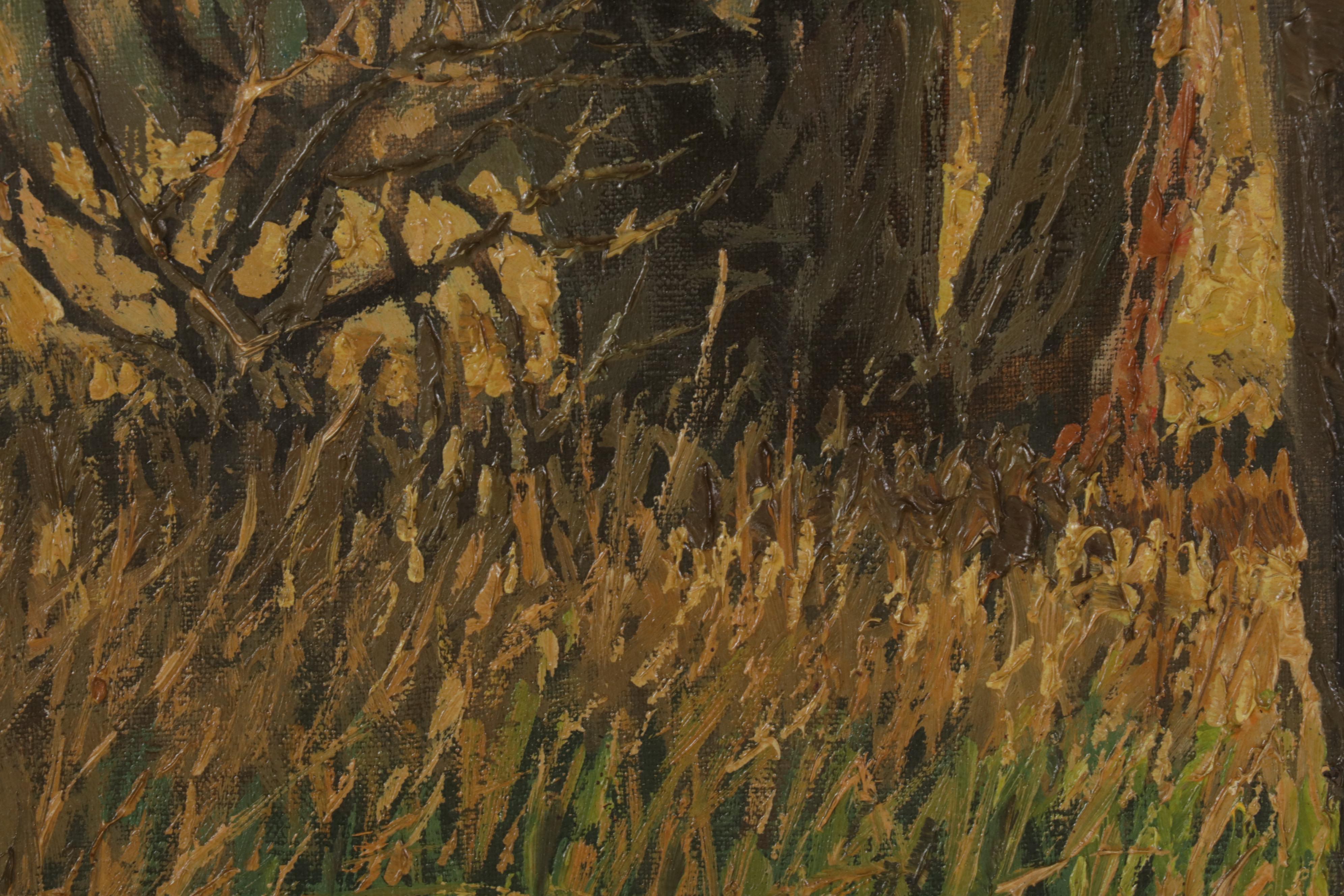 Oil Painting of Creekside Forest Landscape, 1940