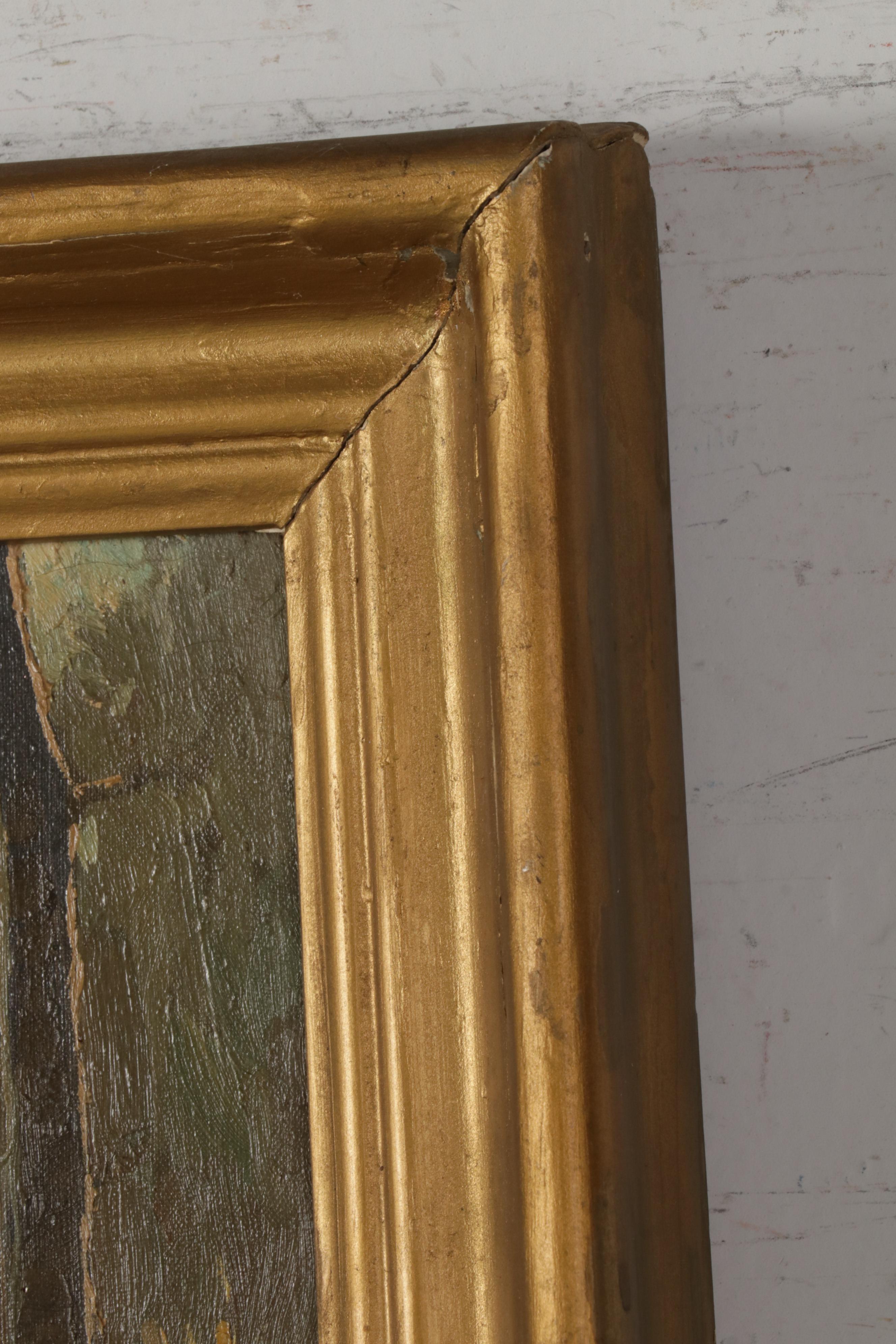 Oil Painting of Creekside Forest Landscape, 1940