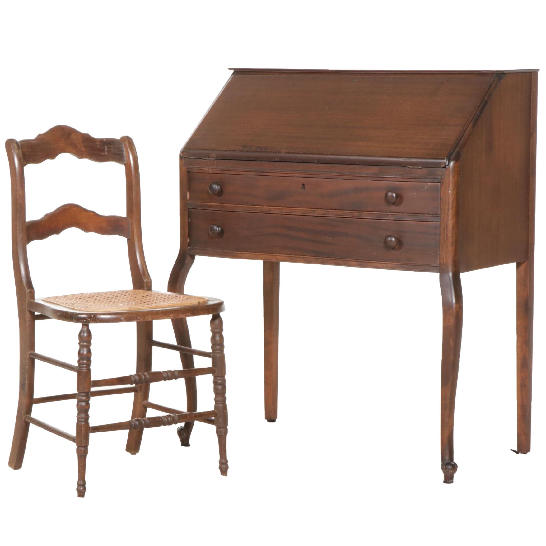 Paine Furniture French Provincial Style Walnut Drop-Front Desk with Chair