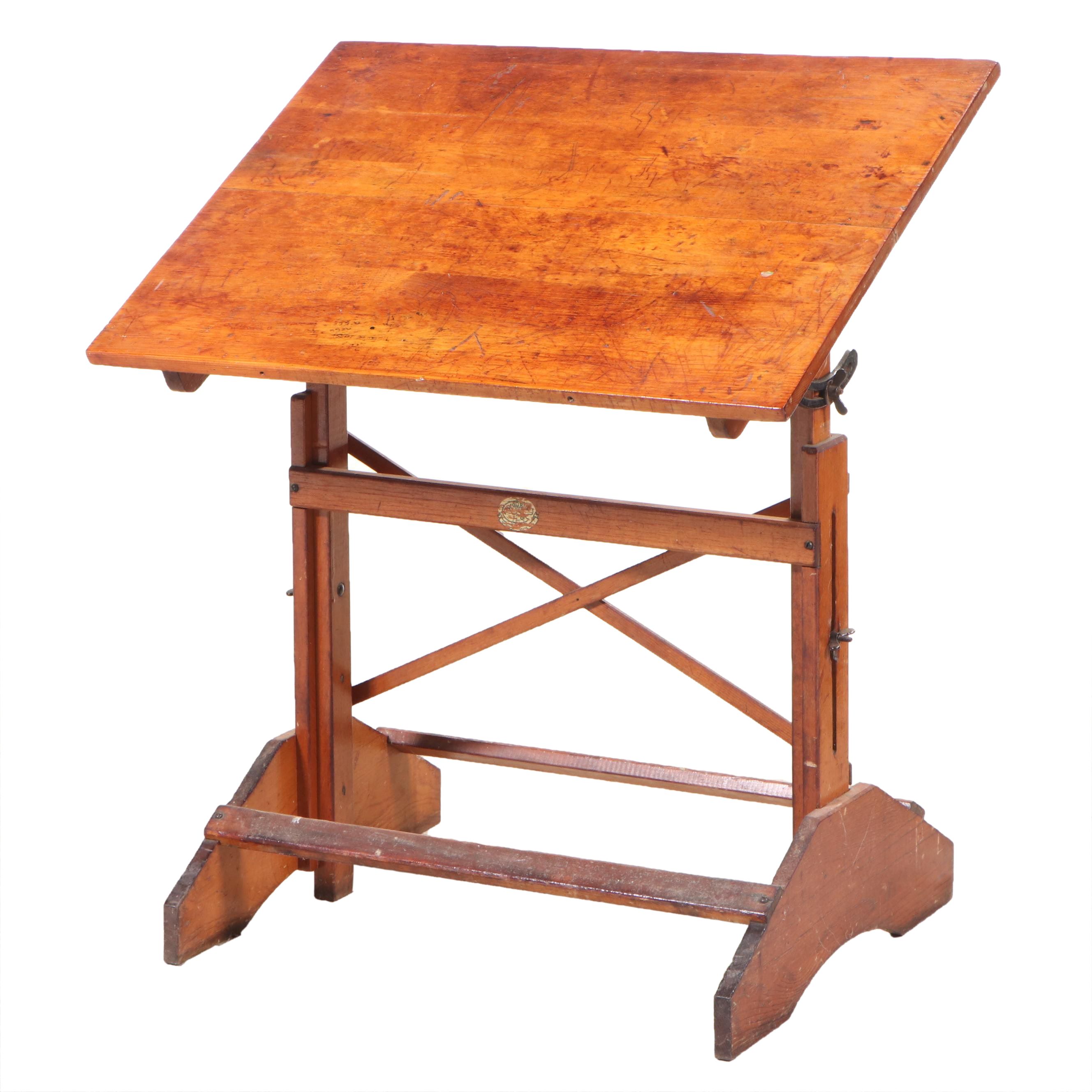 ANCO-BUILT Pine Adjustable Drafting Table, Mid-20th Century