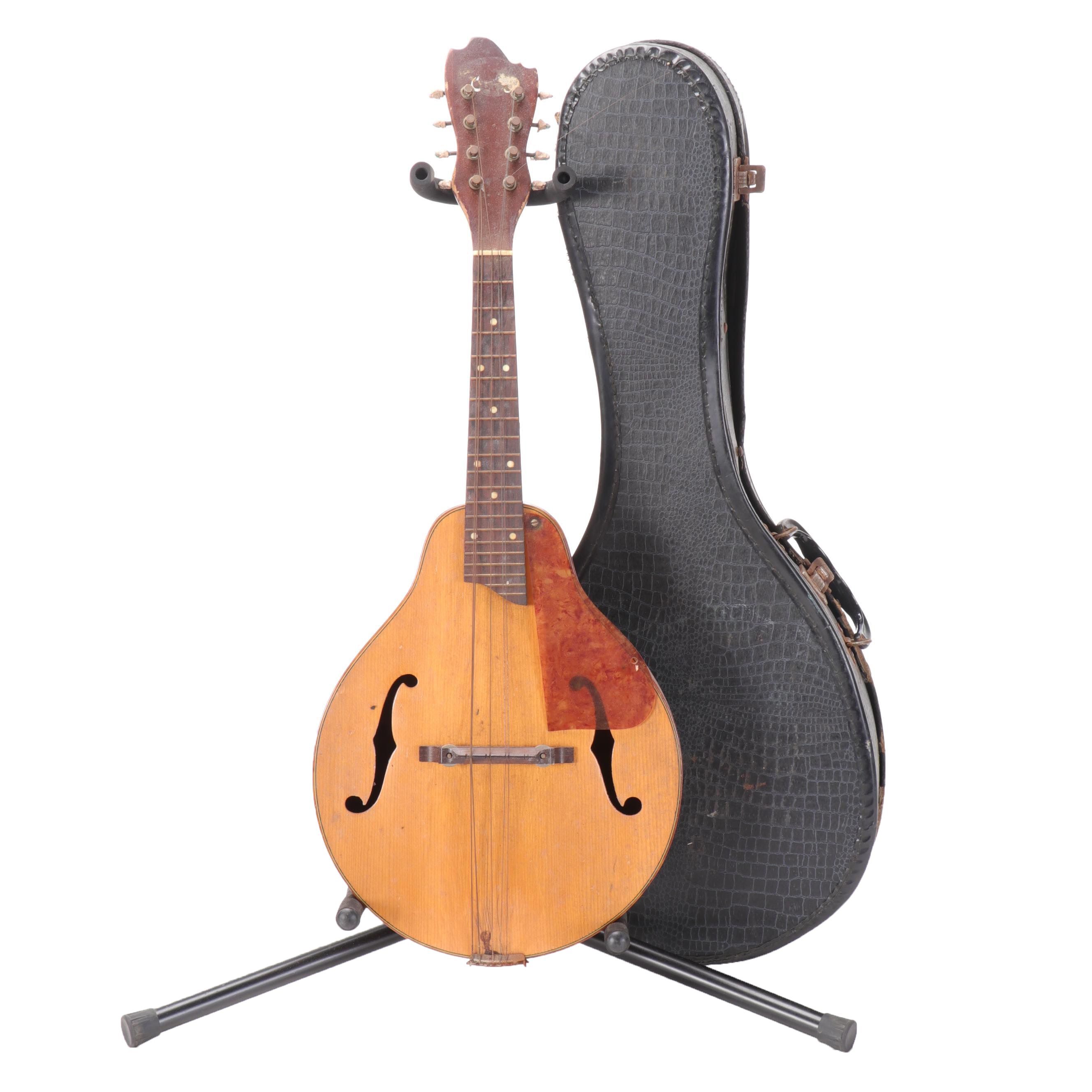 Handcrafted Mandolin With Case, Early to Mid-20th Century