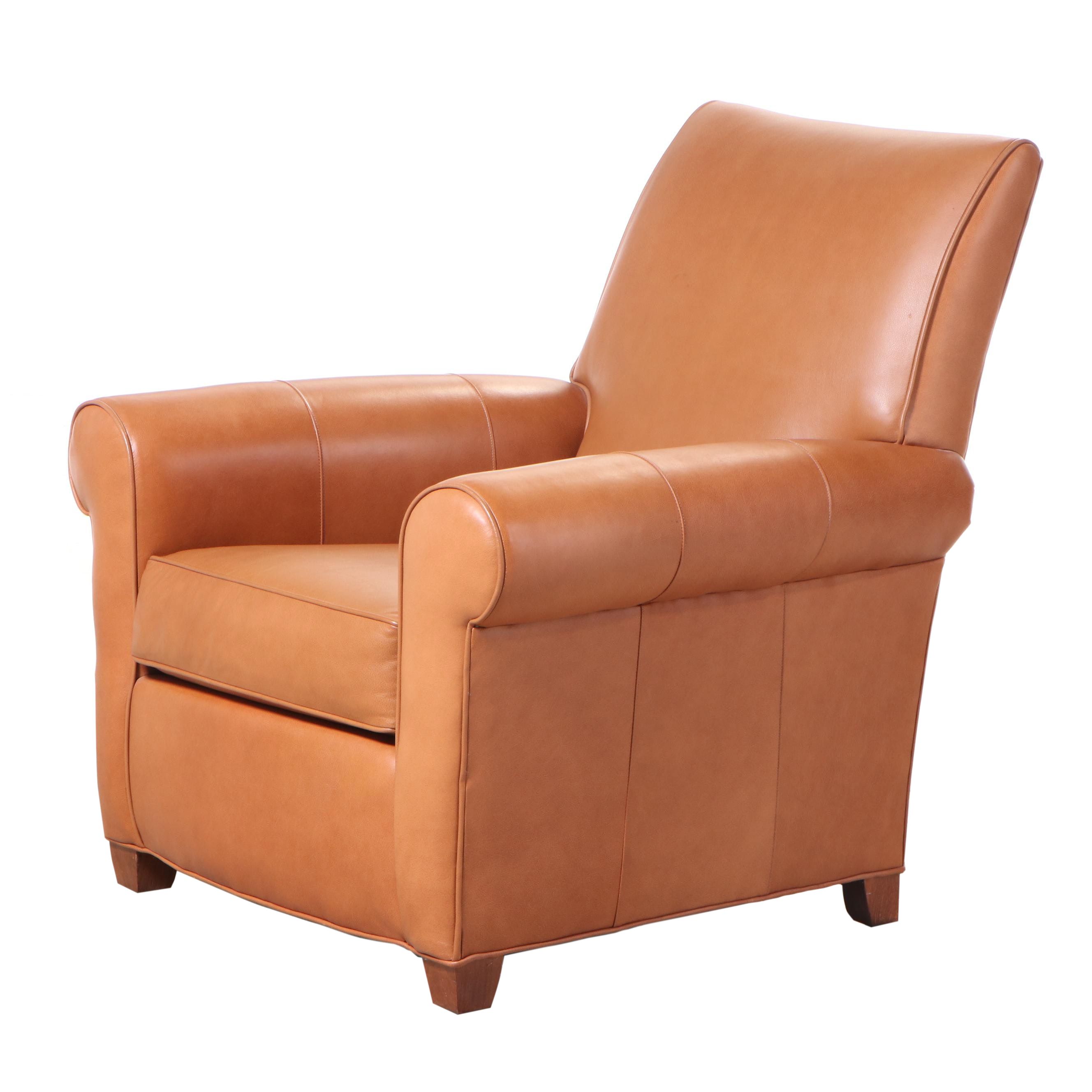 Ethan Allen Brown Leather Roll-Arm Club Chair