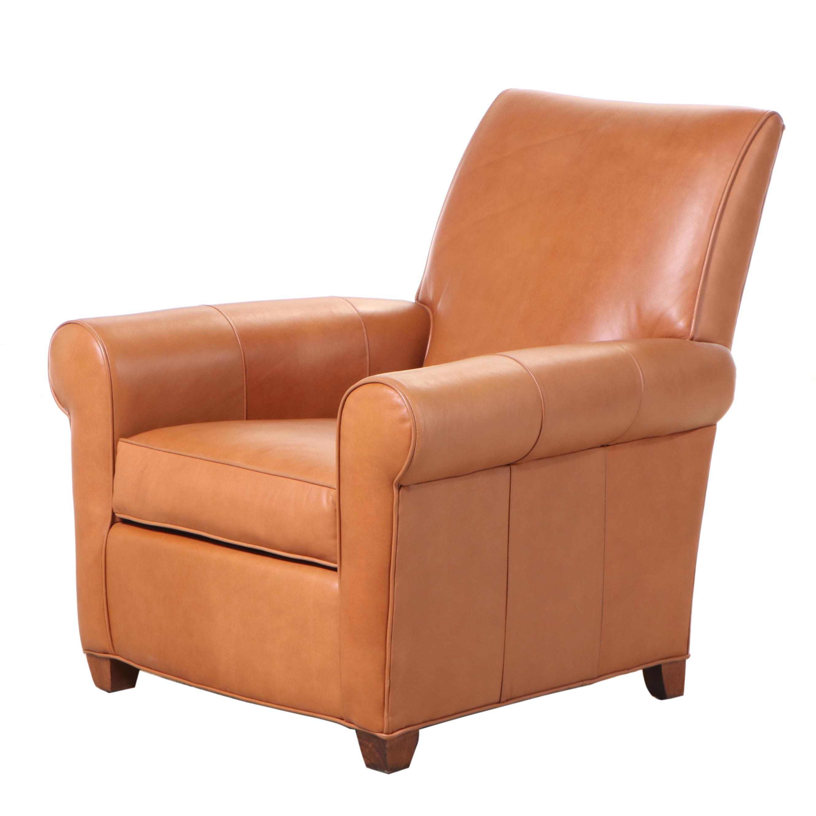 Ethan Allen Brown Leather Roll-Arm Club Chair