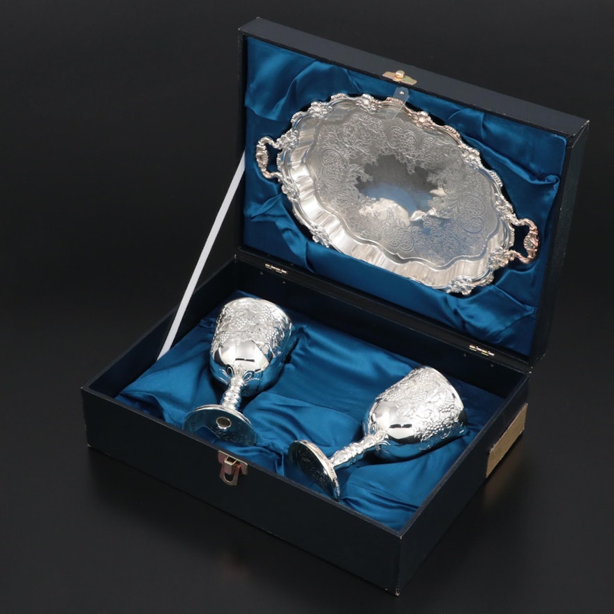 Silver Plate Kiddush Set with Presentation Case