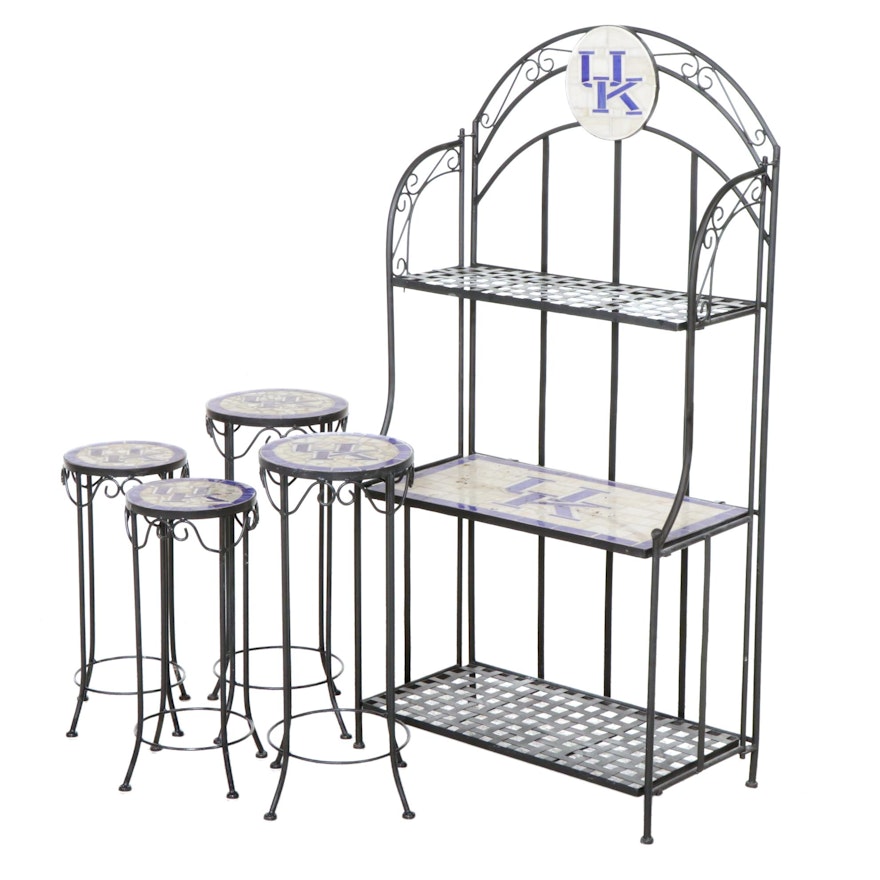 University of Kentucky Branded Metal and Tile Baker's Rack and Plant Stands