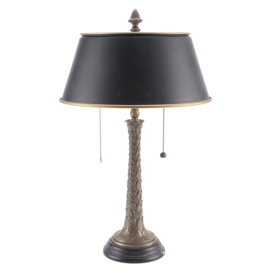 Cast Metal Base Tole Shade Table Lamp, Late 20th Century