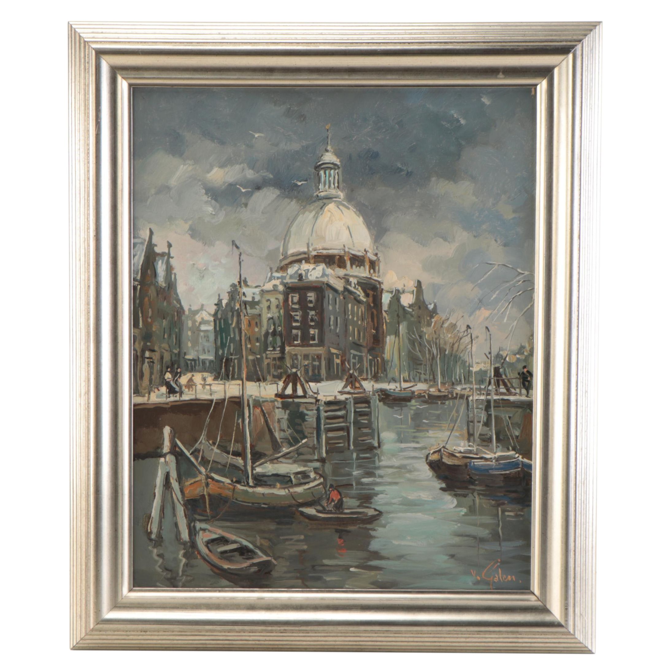 Van Galen Amsterdam Canal Scene Oil Painting
