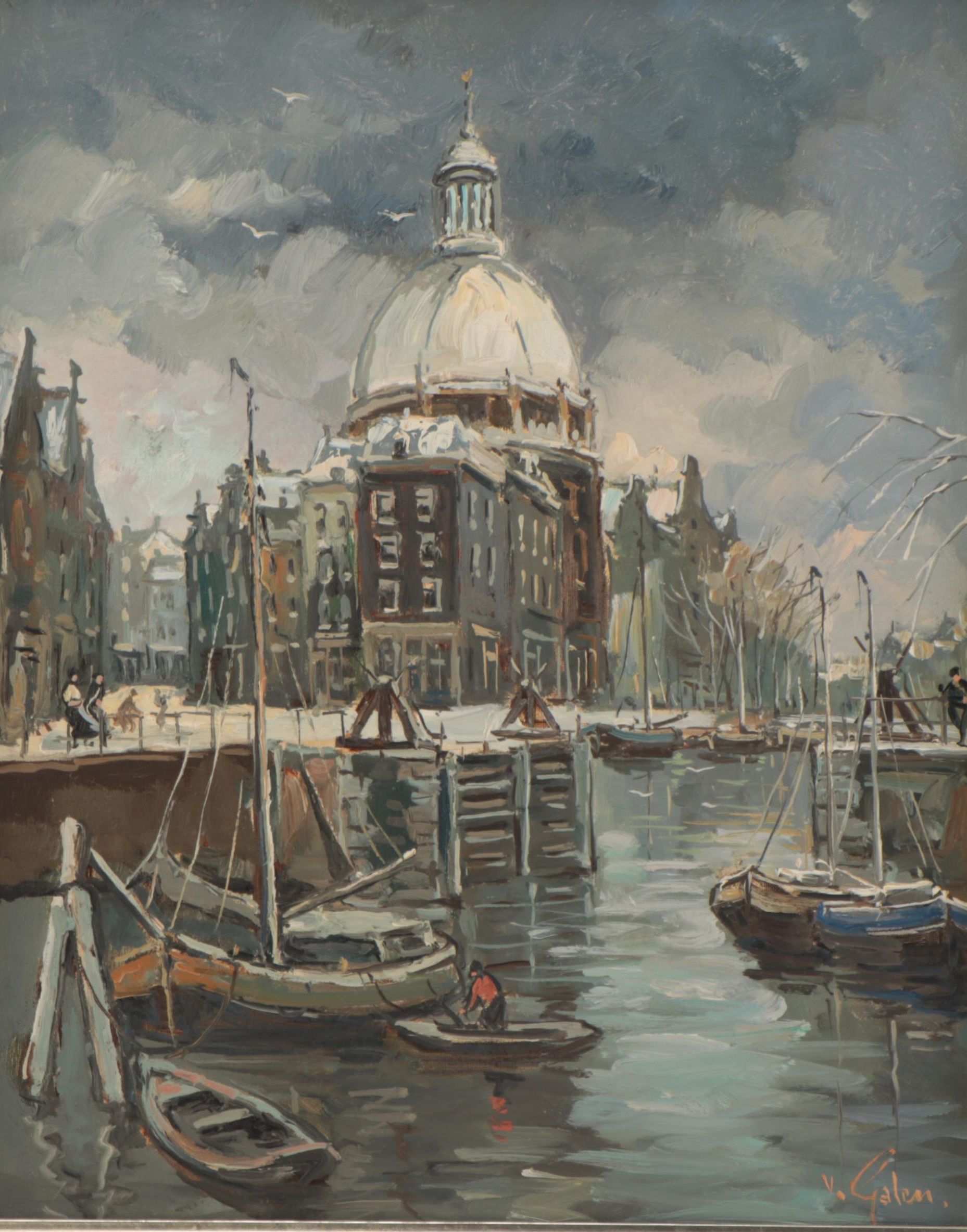 Van Galen Amsterdam Canal Scene Oil Painting