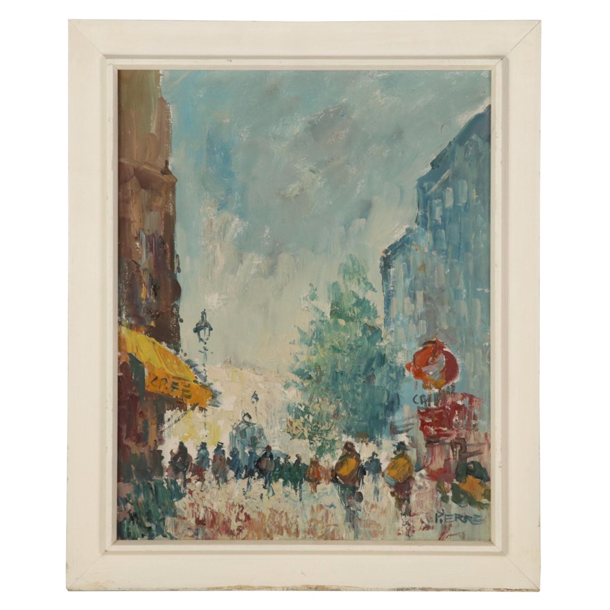 French City Street Oil Painting, Mid-Late 20th Century