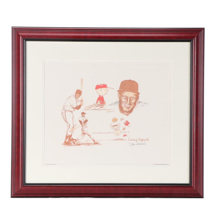 Stan Musial Signed "The Living Legends" Peanuts Baseball Lithograph in Mat Frame