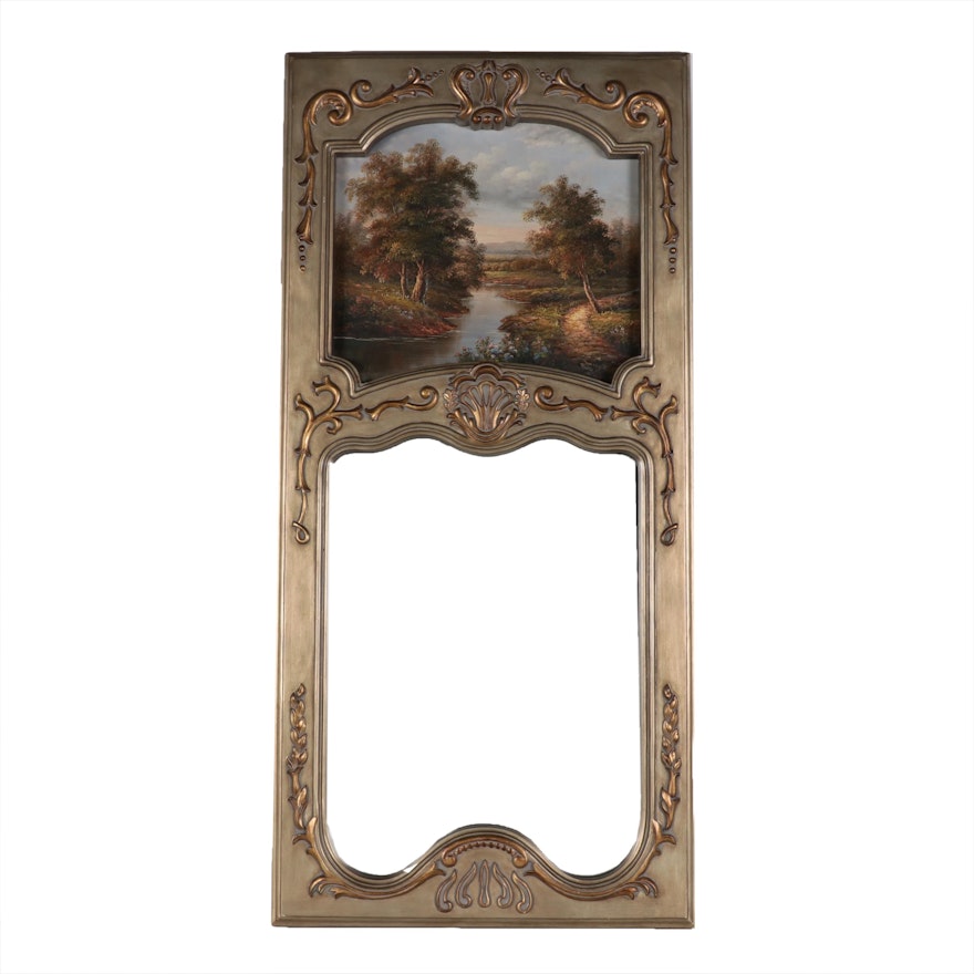 Trumeau Style Wall Mirror With Landscape Oil Painting