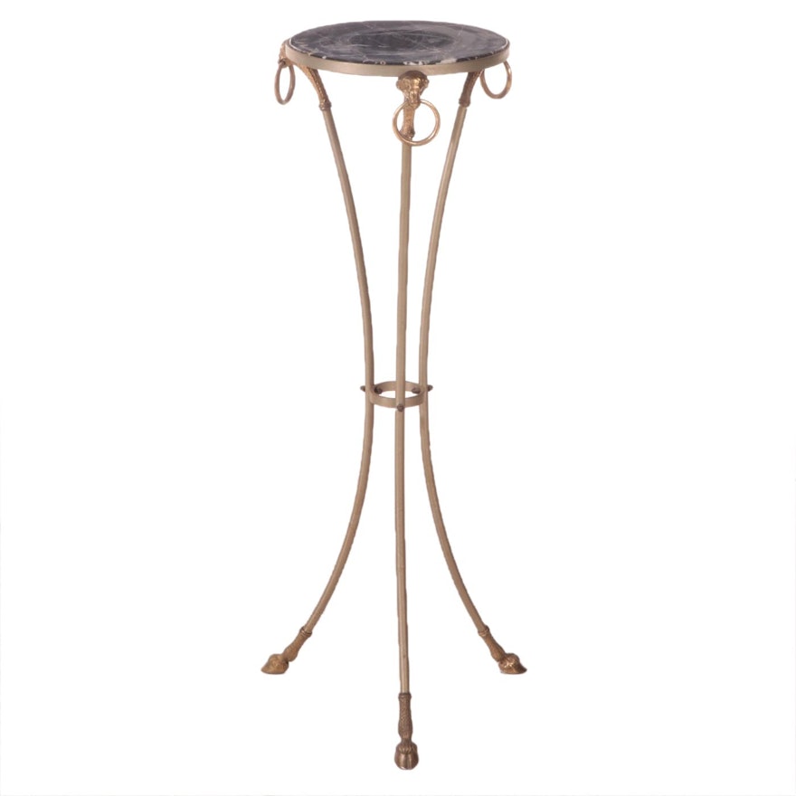 Empire Style Gilt Metal, Brass, and Marble Top Pedestal, Late 20th Century