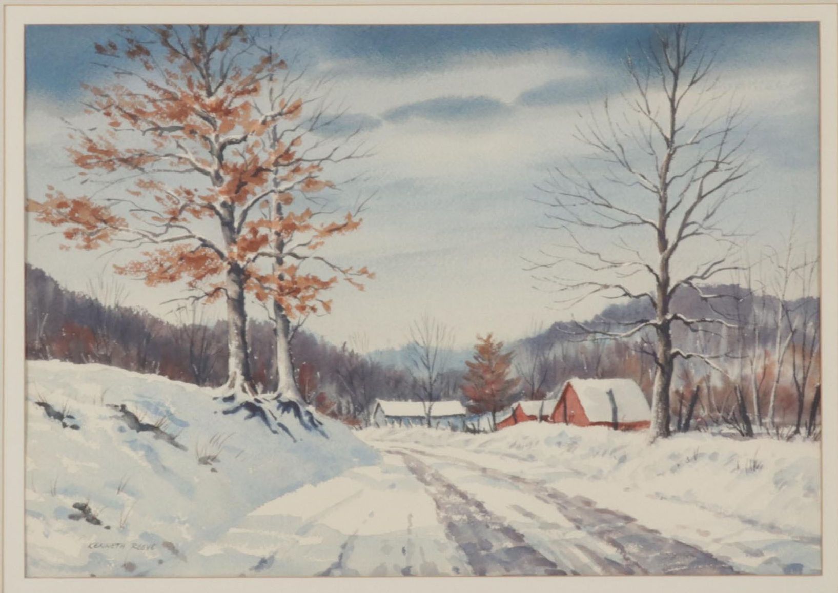 Kenneth J. Reeve Winter Landscape Watercolor Painting