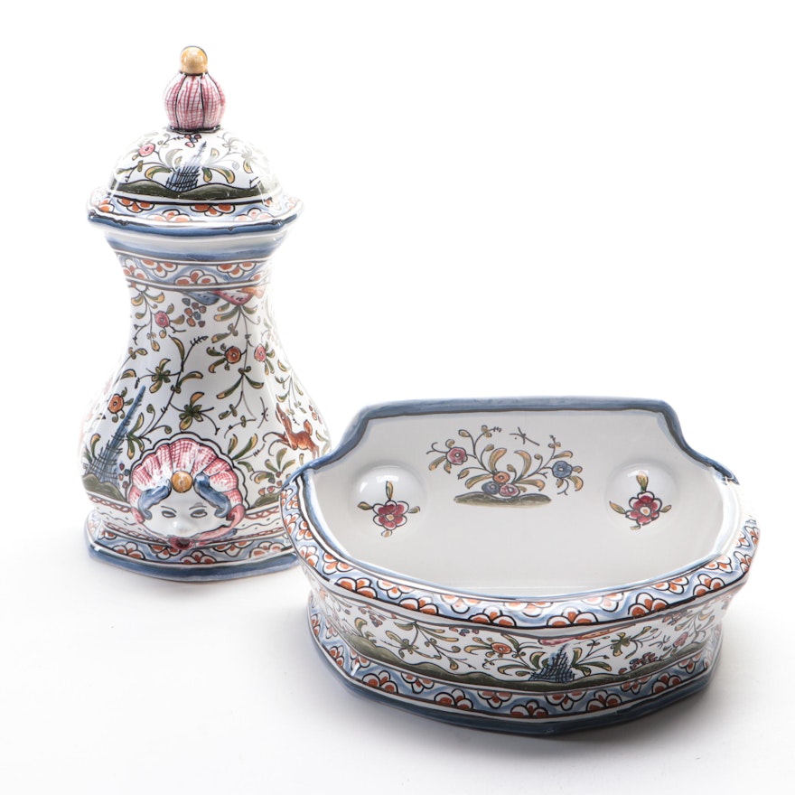 Portuguese Hand-Painted Majolica Lavabo, Late 20th Century