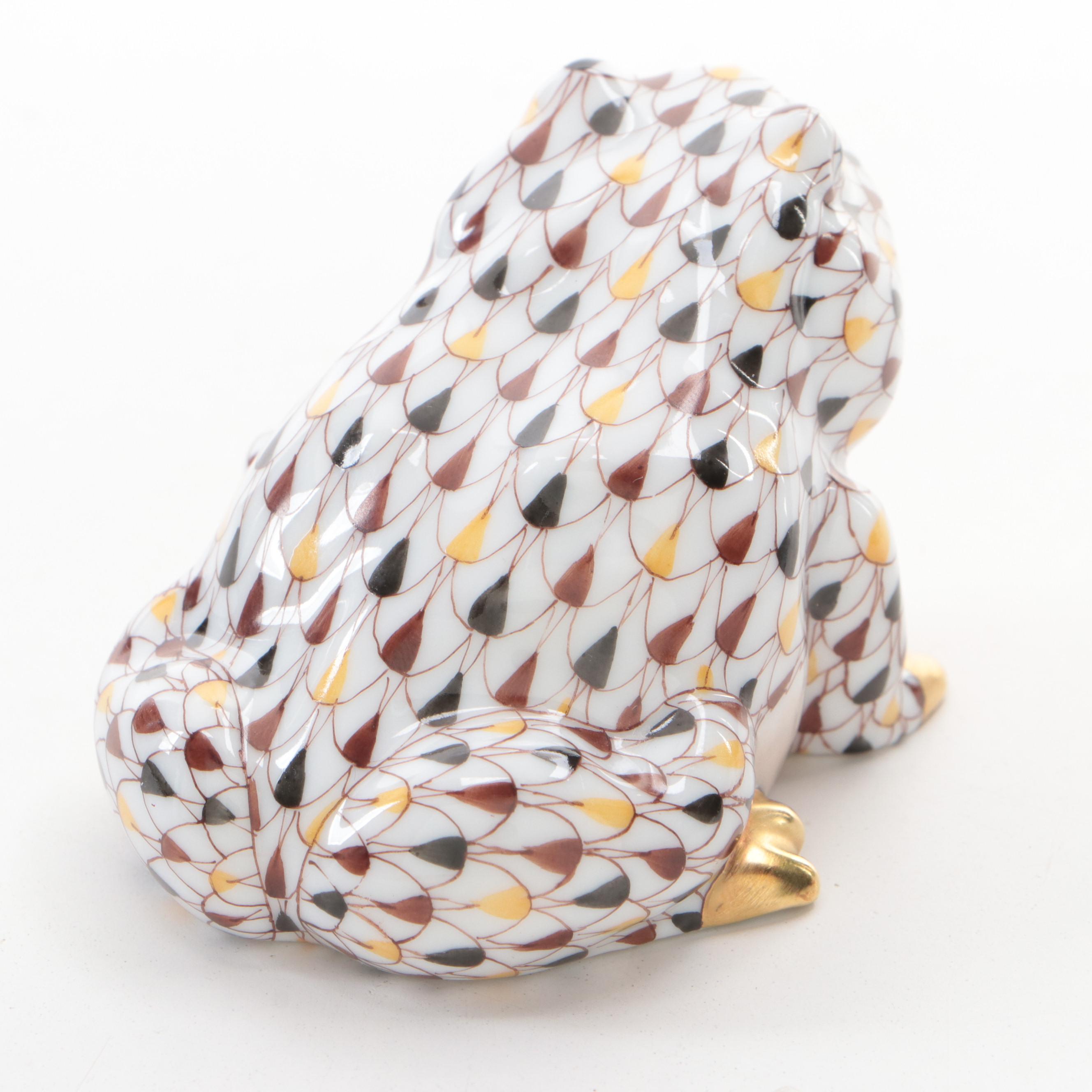 Herend Chocolate Mosaic Fishnet with Gold "Frog" Porcelain Figurine