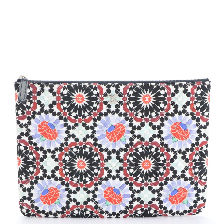 Chanel Dubai Zipper Clutch in Printed Quilted Cotton